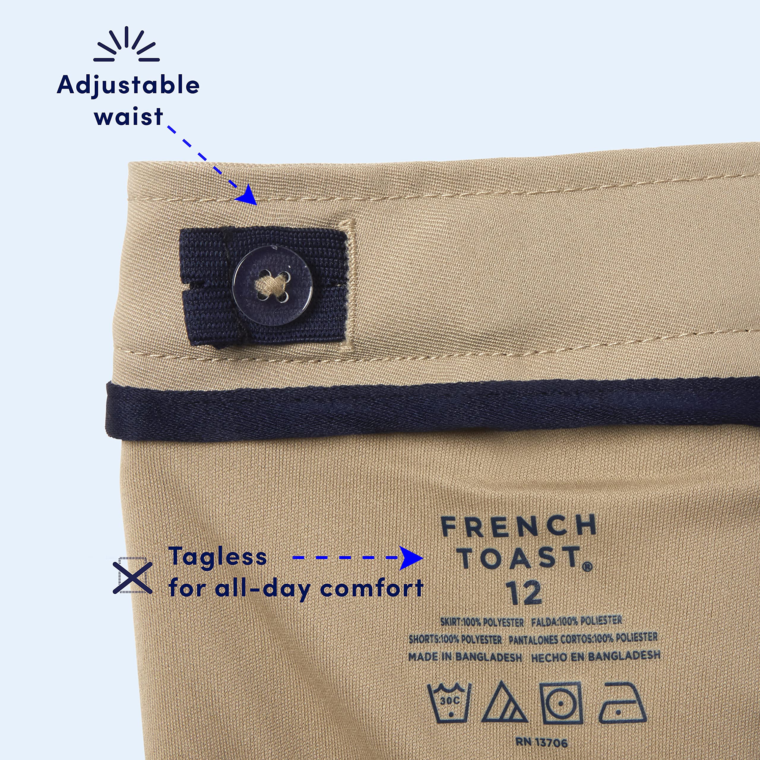 French Toast Girls' Adjustable Waist Pleated-Front Two-Tab Scooter Skirt - Perfect for School Uniforms, Playdates & Special Occasions