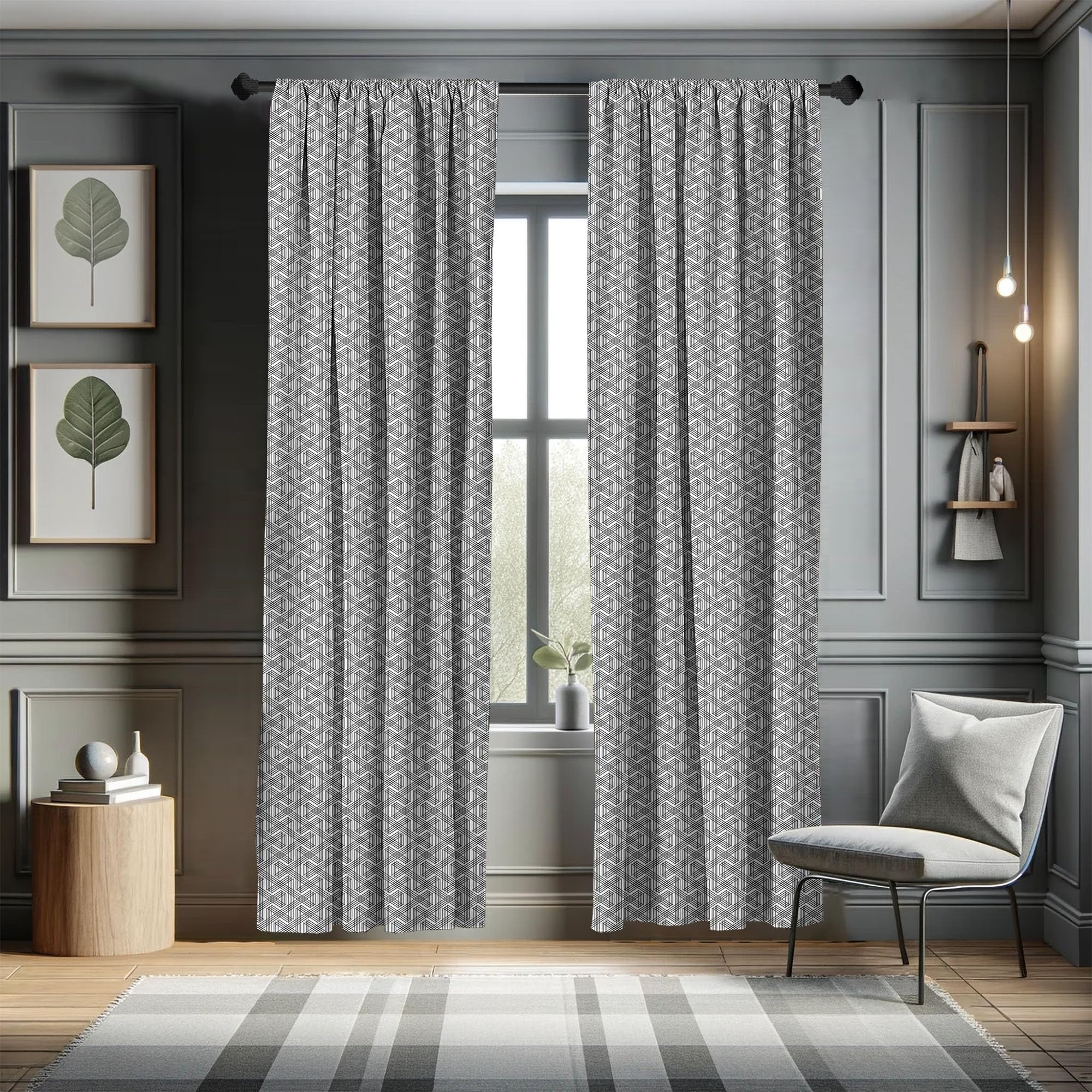 Ambesonne Modern Geometric Black White Curtains - Minimalist Zig Zag Striped Abstract Design, Urban Art Deco Window Treatments (2 Panels, 28