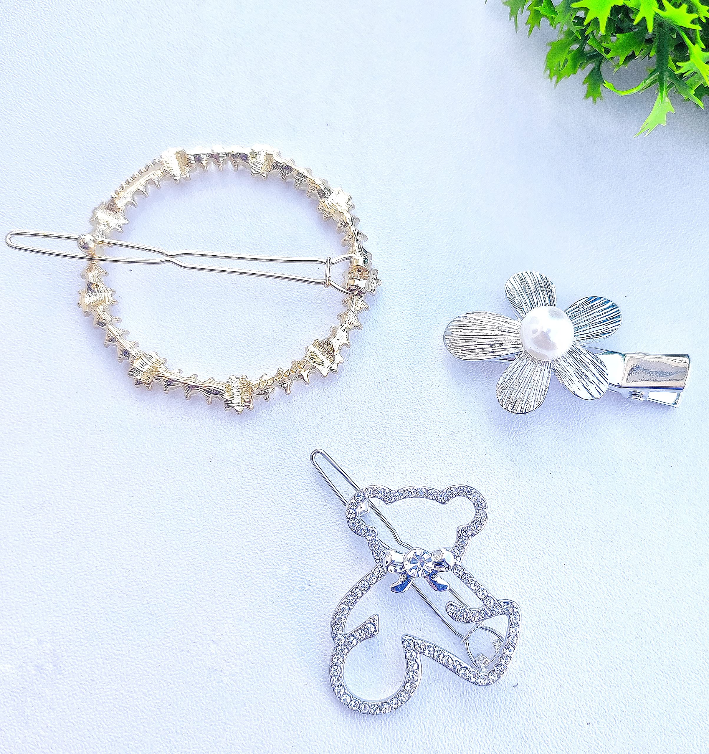 ANNACREATIONS 3-Piece Korean Style Pearl Rhinestone Hair Clips - Elegant Metal & Plastic Pearl Barrettes for Women & Girls (Gold) | Perfect for Weddings, Parties & Everyday Hair Accessories