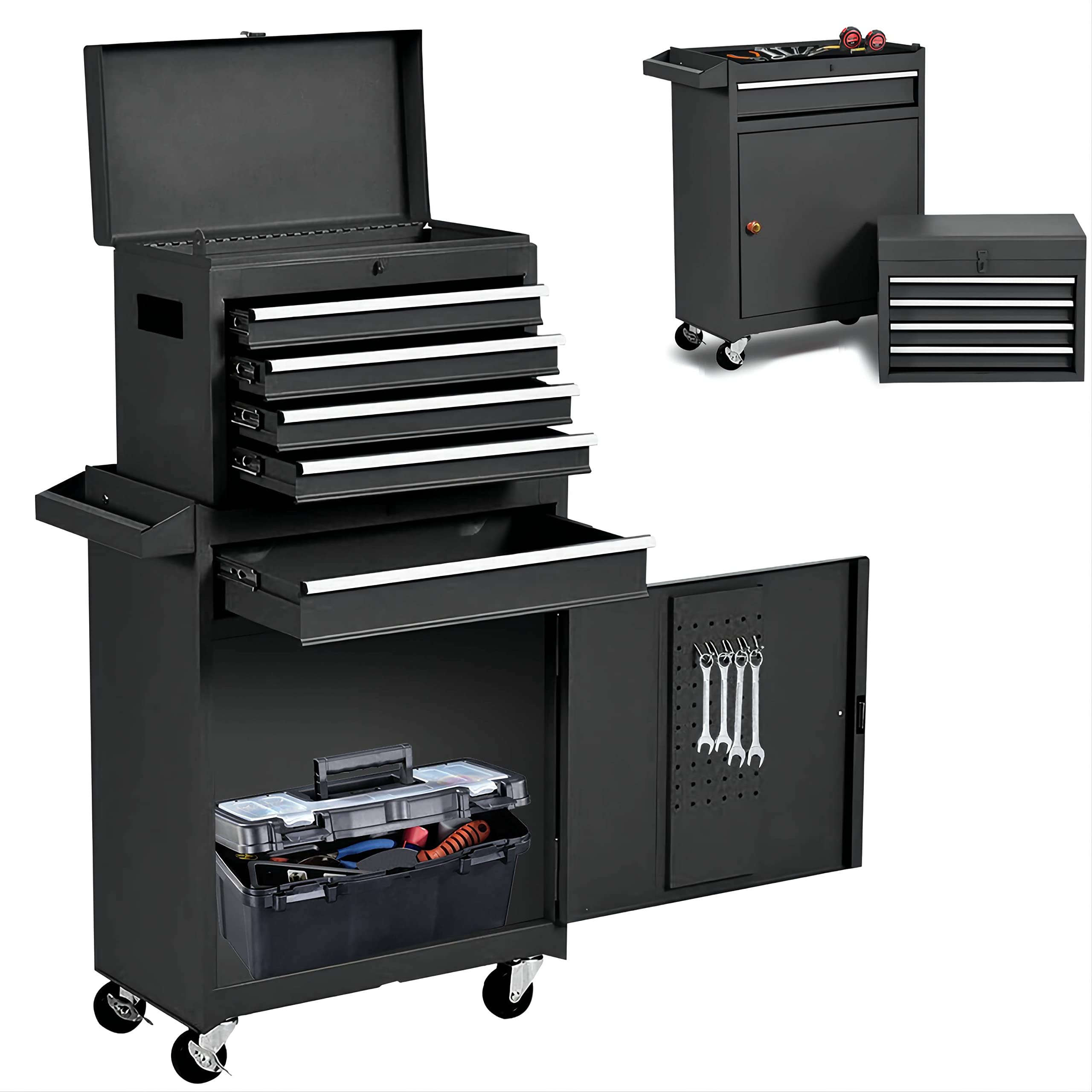 5-Drawer Rolling Tool Chest with Lockable Drawers & 4 Wheels - High Capacity Tool Storage Cabinet for Garage, Warehouse & Workshop Organization (Black) - Perfect for Professional Mechanics & DIY Home Improvement Projects