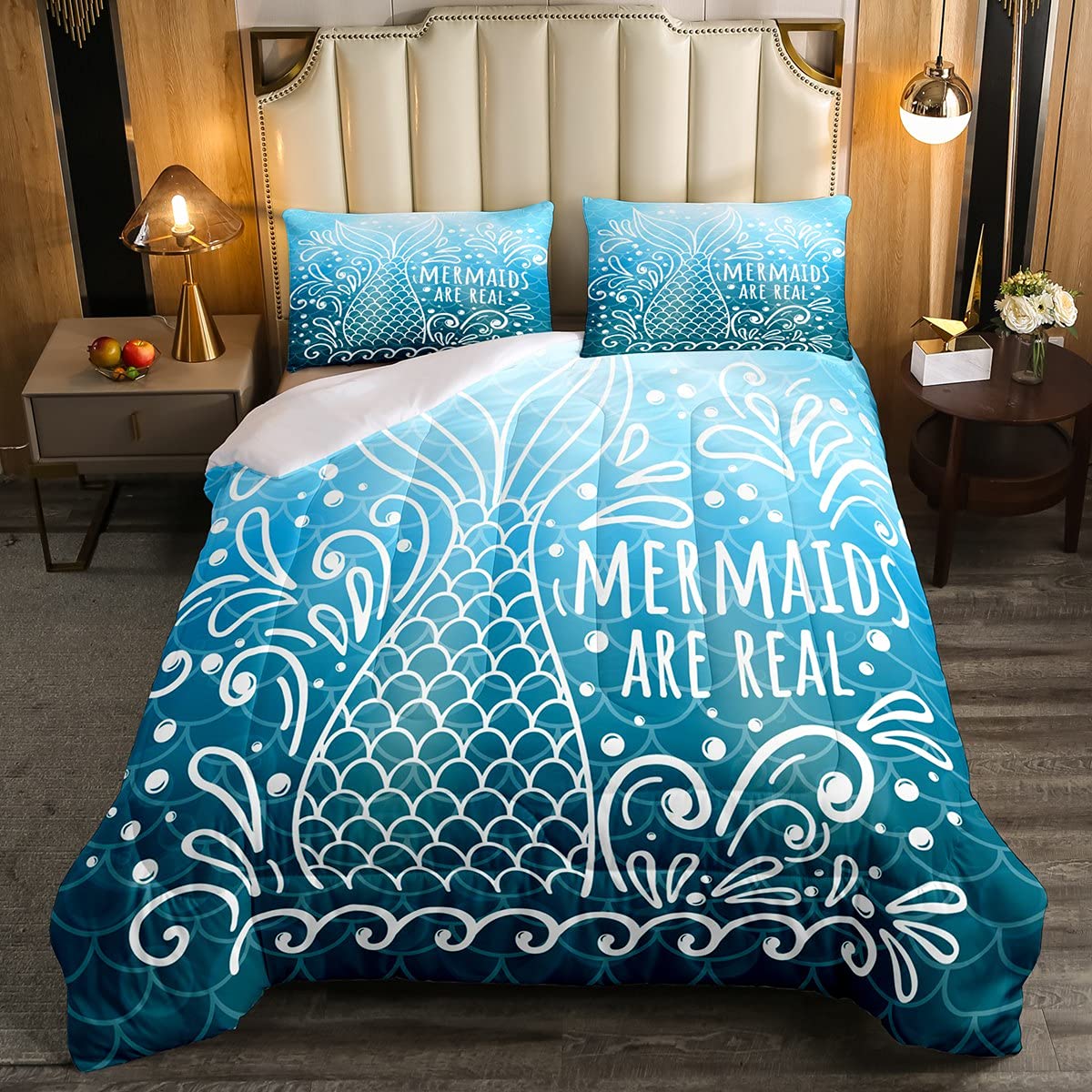 Mermaid Bedding Set for Girls - Ocean Themed Mermaid Scale Comforter Set, Kids Sea Creature Duvet Cover with Fish Scales Design, Blue Quilt Set for Full Size Bed | Perfect for Girls' Room Decor, Underwater Theme Bedroom, and Mermaid Lover's Dream Bedroom