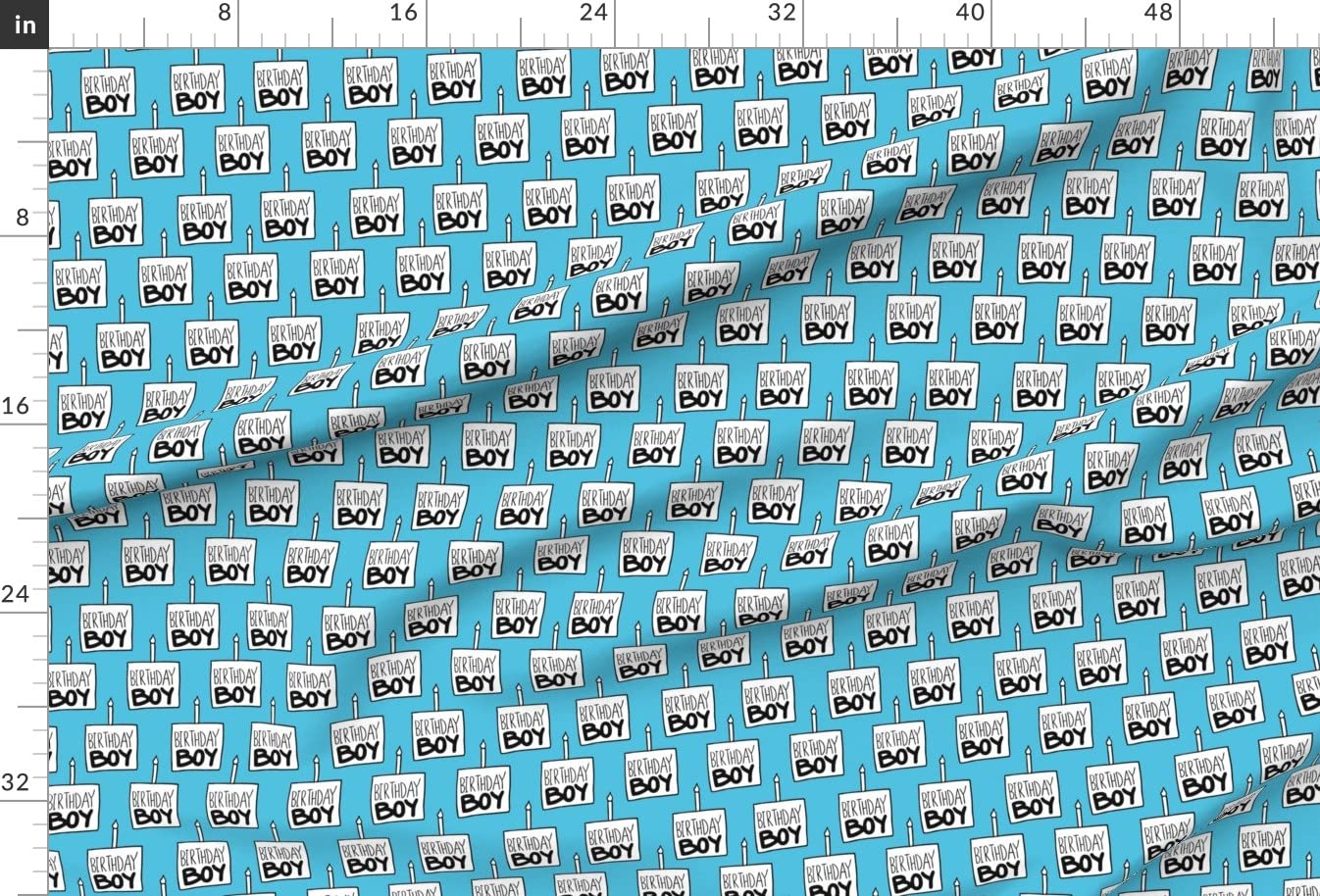 Premium Spoonflower Printed Minky Fabric - Birthday Boy Blue Celebration Cake Candle Design - Soft Plush Fat Quarter for Baby Blankets, Quilt Backing & Sewing Projects | Perfect for Nursery Decor, DIY Gifts & Party Decorations