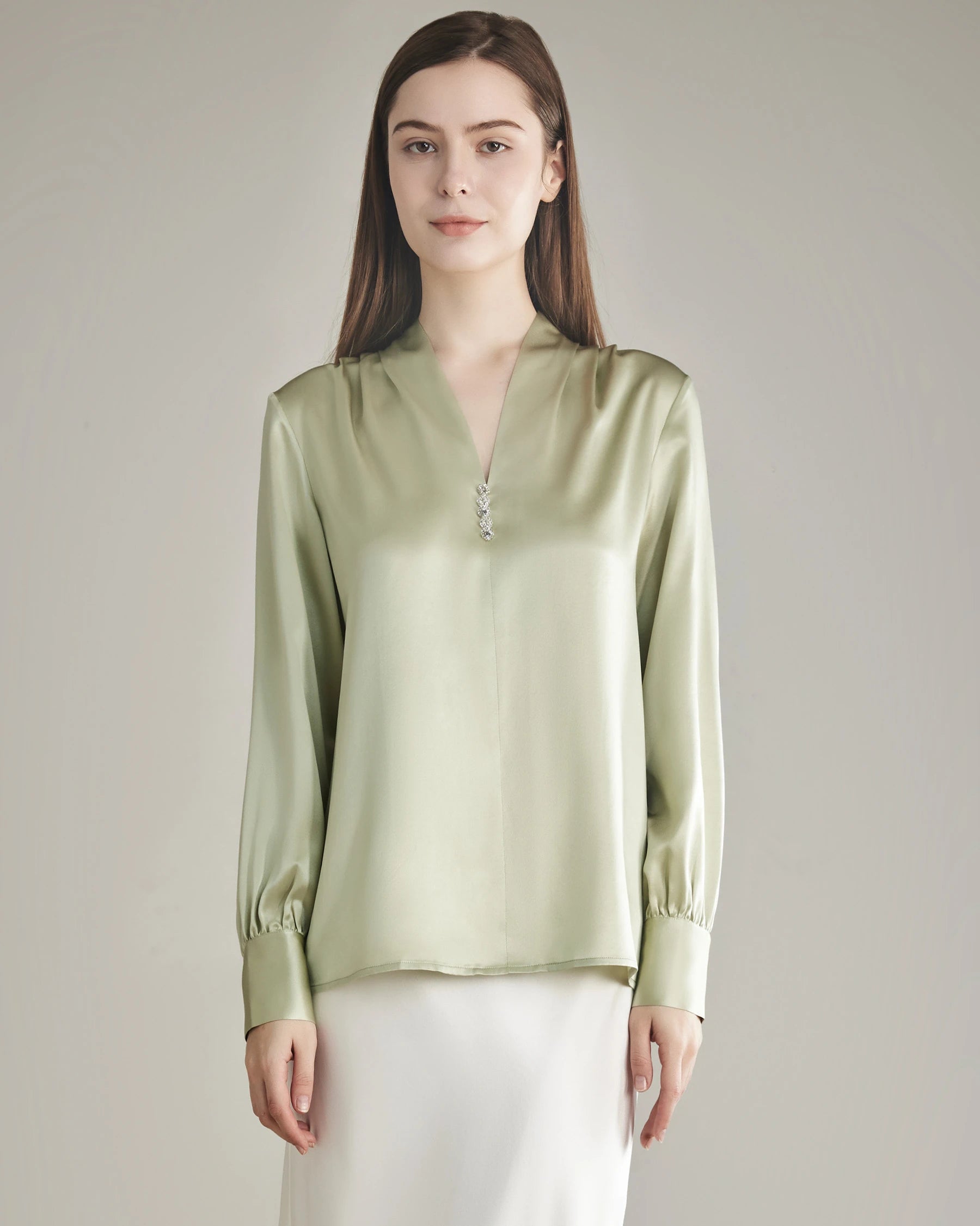 Elegant Women's Rhinestone Buttons Silk Blouse - Formal & Party Wear for Office, Dinner & Special Occasions