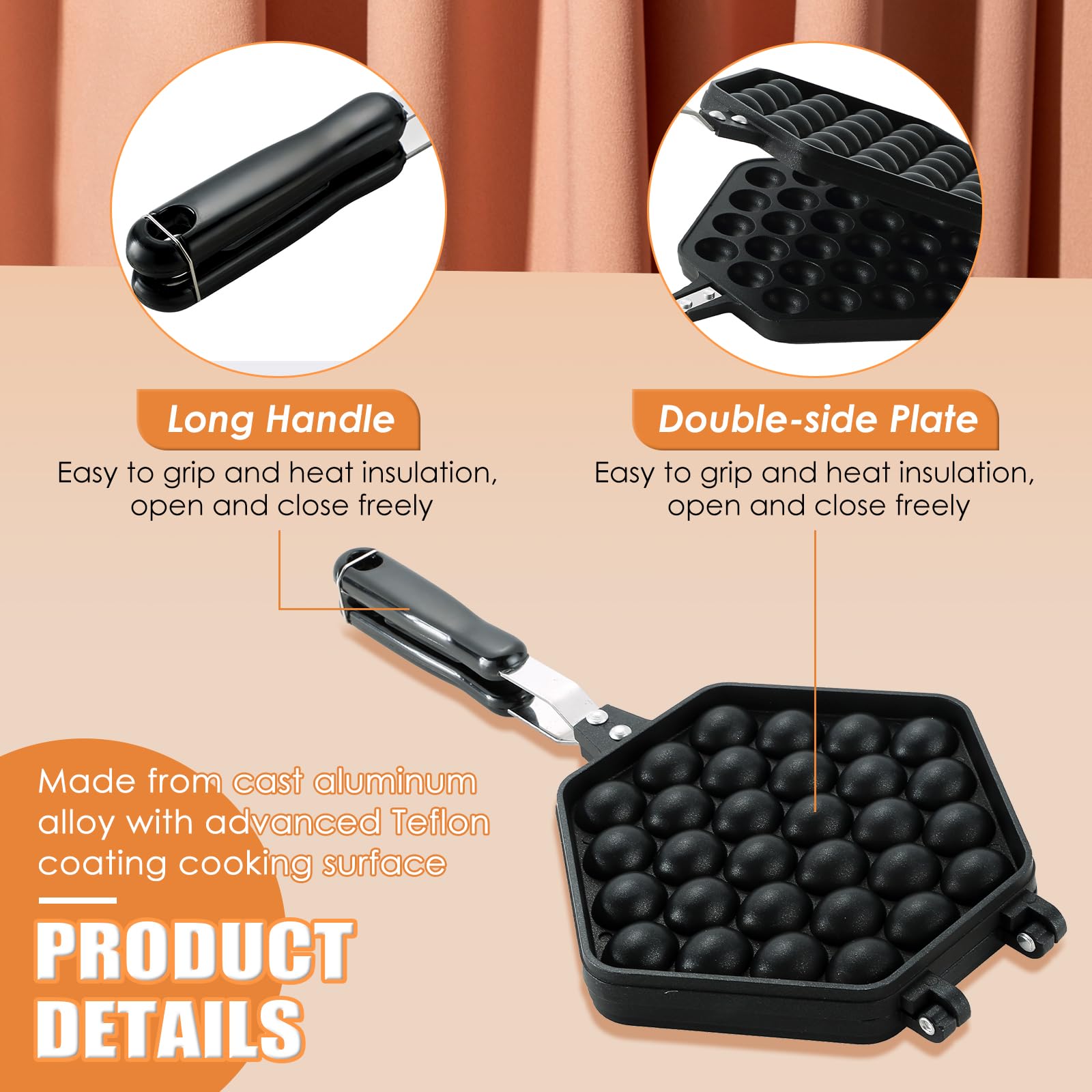 **Maopiner Bubble Waffle Maker - Non-Stick Double-Sided Egg Waffle Pan for Breakfast, Desserts & Snacks - Perfect for Home, Cafe, Restaurant & Cake Shops**    *(Use for homemade bubble waffles, street-style snacks, party desserts, or café menu additions!)*