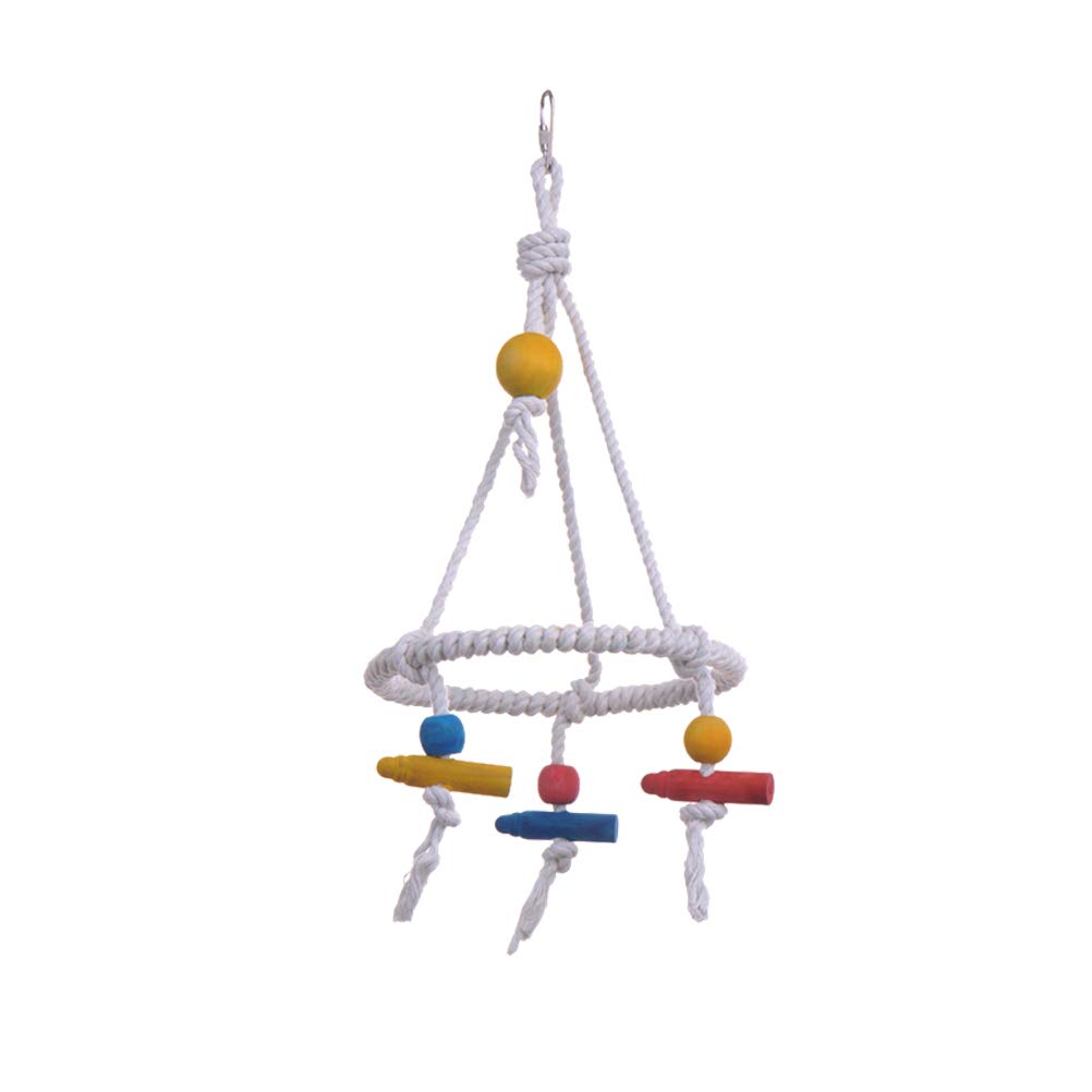 Parrot Chewing Toy - Cotton Rope Hanging Stand with Wooden Blocks for Bird Training | Cage Accessories for Parrots & Cockatiels | Perfect for Playtime & Mental Stimulation
