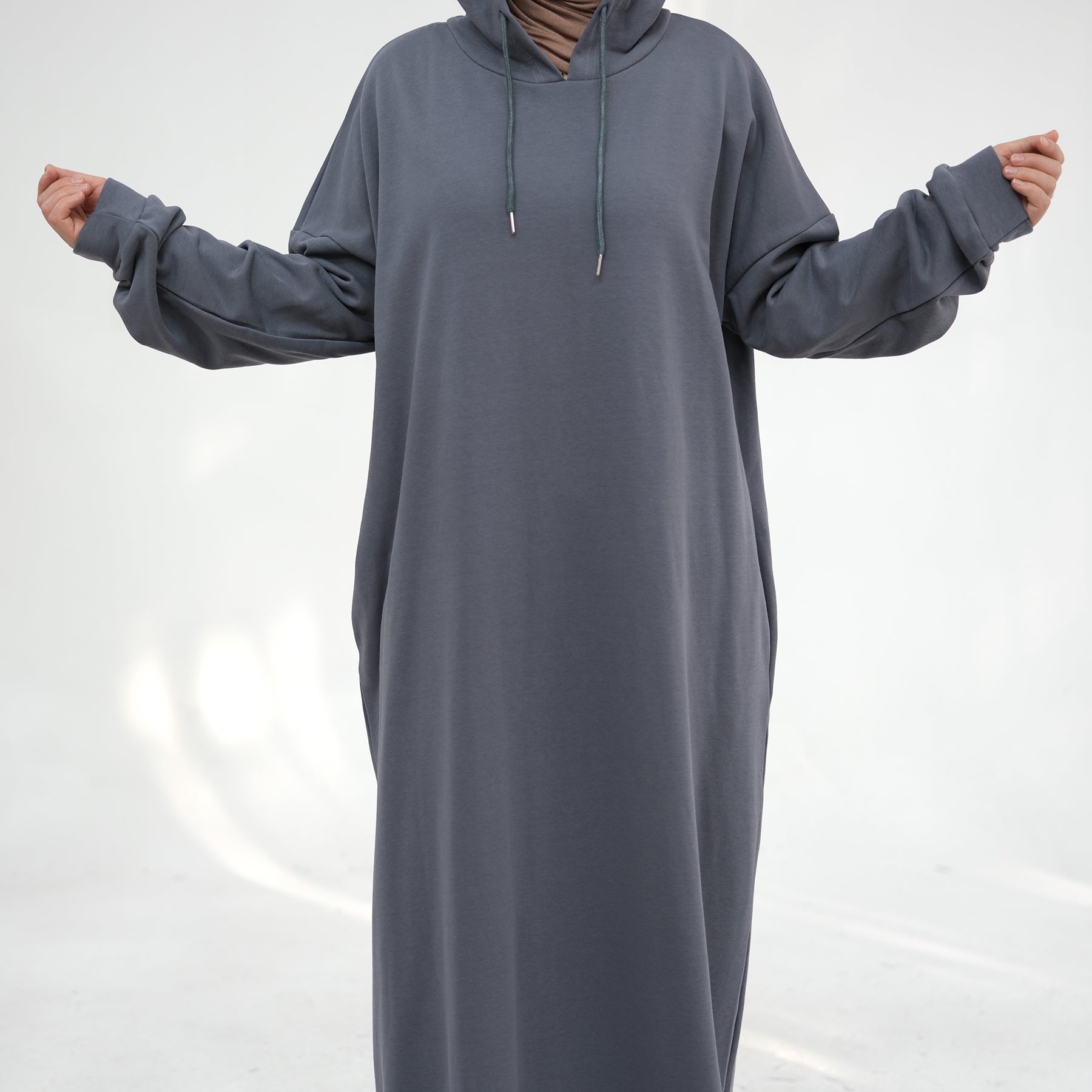 Alora Cotton Hoodie Abaya for Women - Soft & Comfortable Dark Gray Islamic Prayer Dress - Perfect for Prayer, Modest Fashion, and Everyday Wear