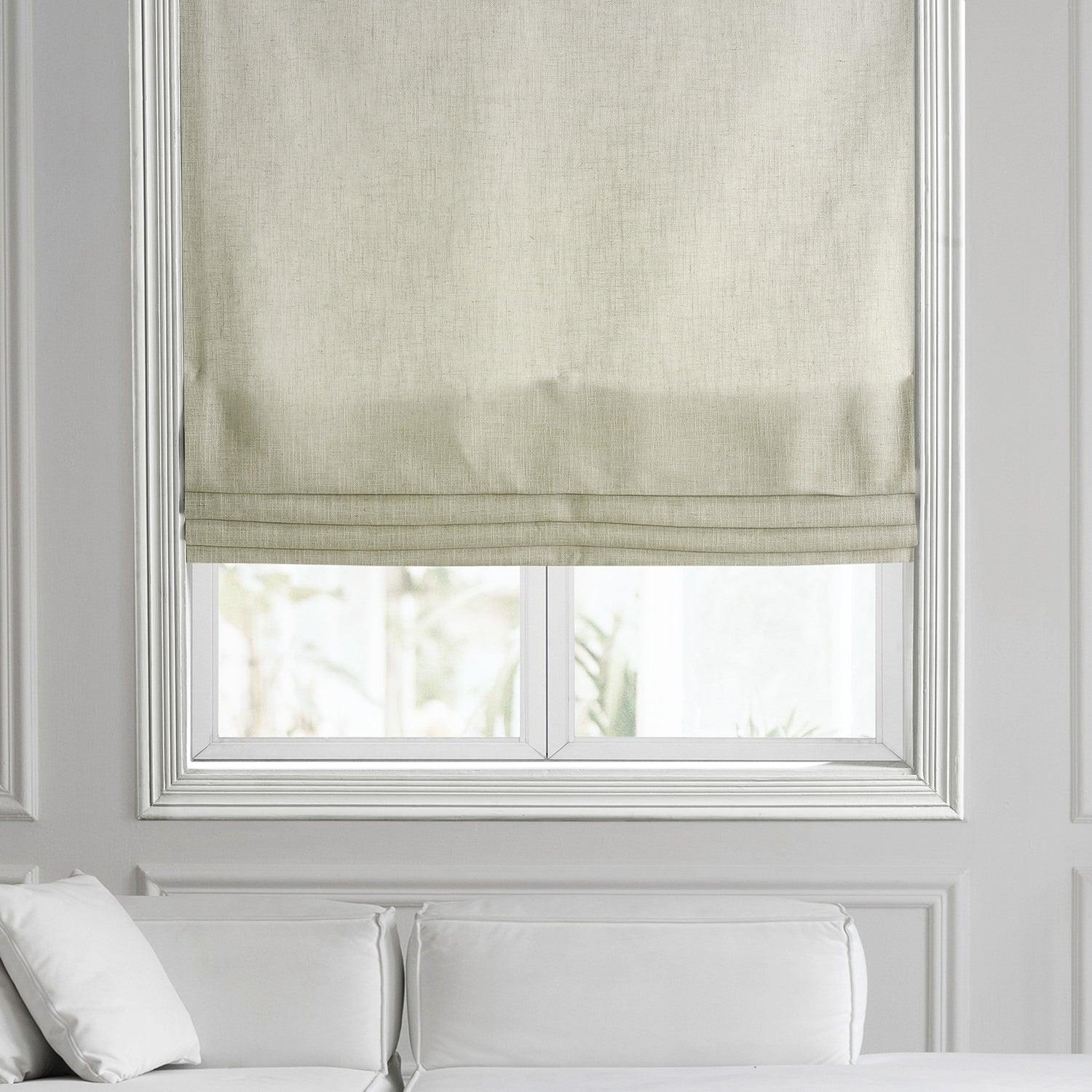 Premium Heavyweight Faux Linen Roman Shade - Blackout Window Treatment for Bedroom & Living Room - Noise Reducing & Energy Efficient Home Decor
