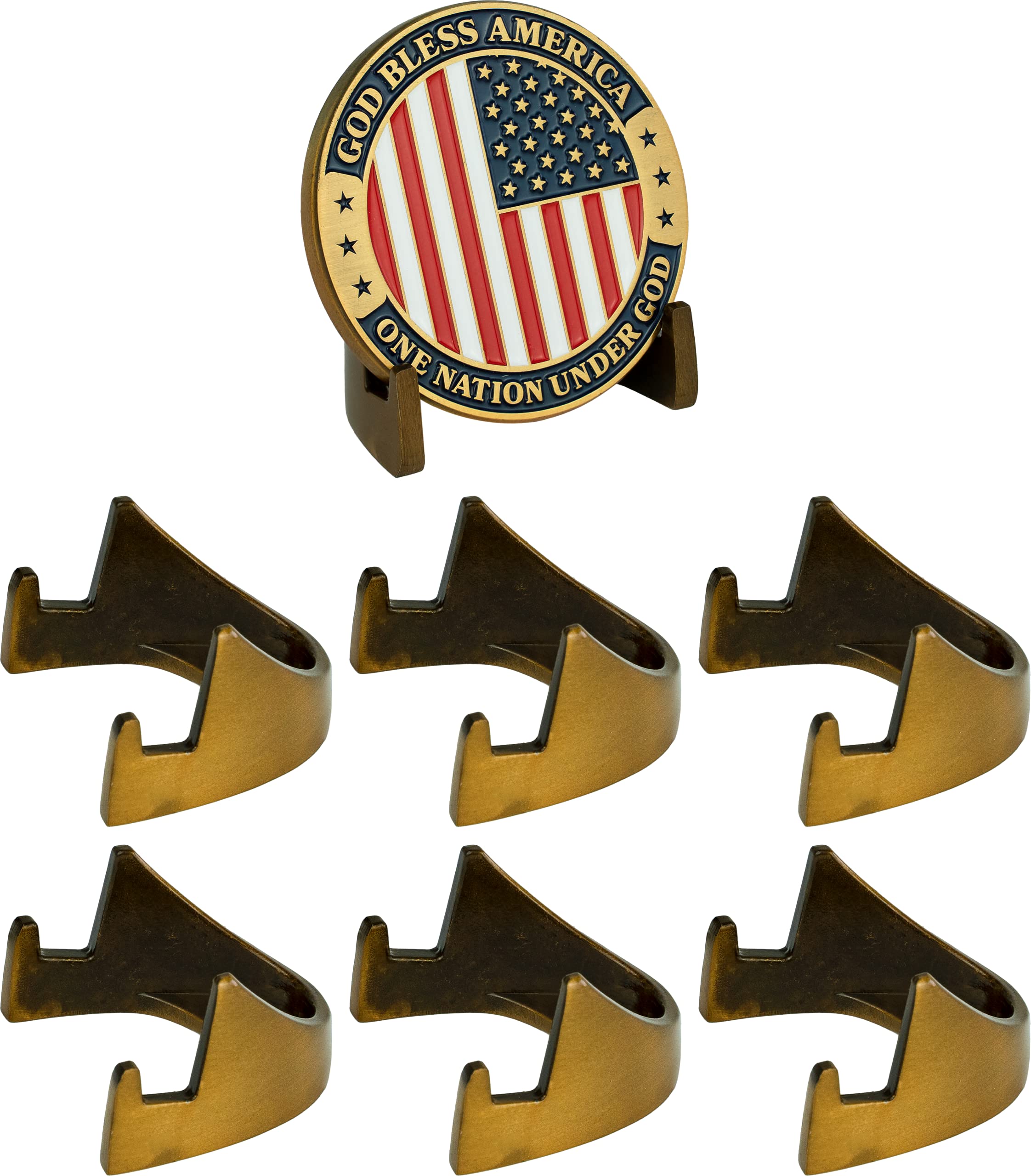 6 Pack Bronze Challenge Coin Holder - Military Coin Display Stand with Matte Brushed Metallic Finish | Shelf Top Token Medallion Holder with 5mm Half Easel Stand | Perfect for Veterans, Collectors & Office Decor
