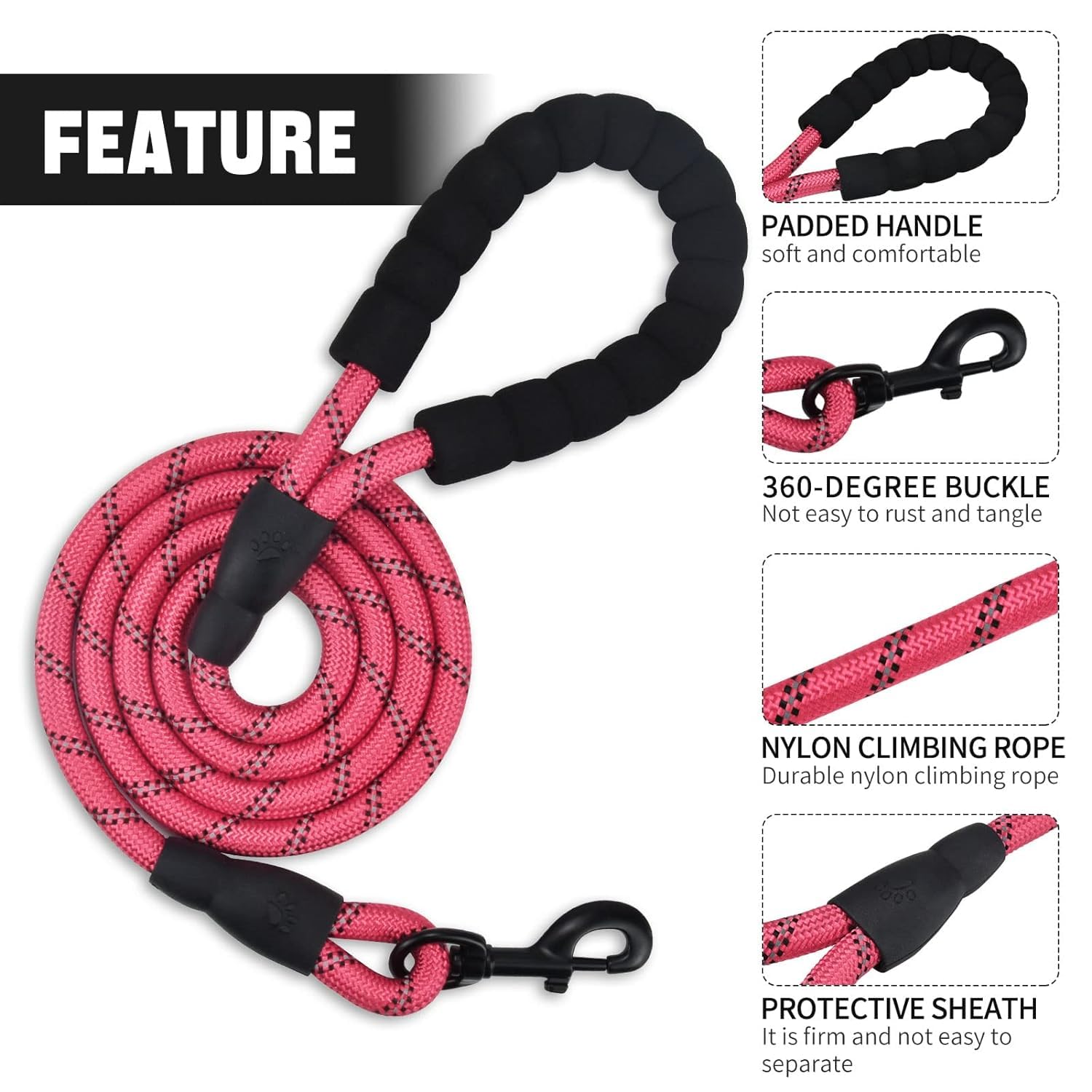 **5FT Reflective Dog Leash for Small to Medium Dogs - Heavy Duty Training & Walking Rope with Soft Padded Handle, Durable Hook - Perfect for Night Walks, Jogging & Outdoor Adventures (Color May Vary)**