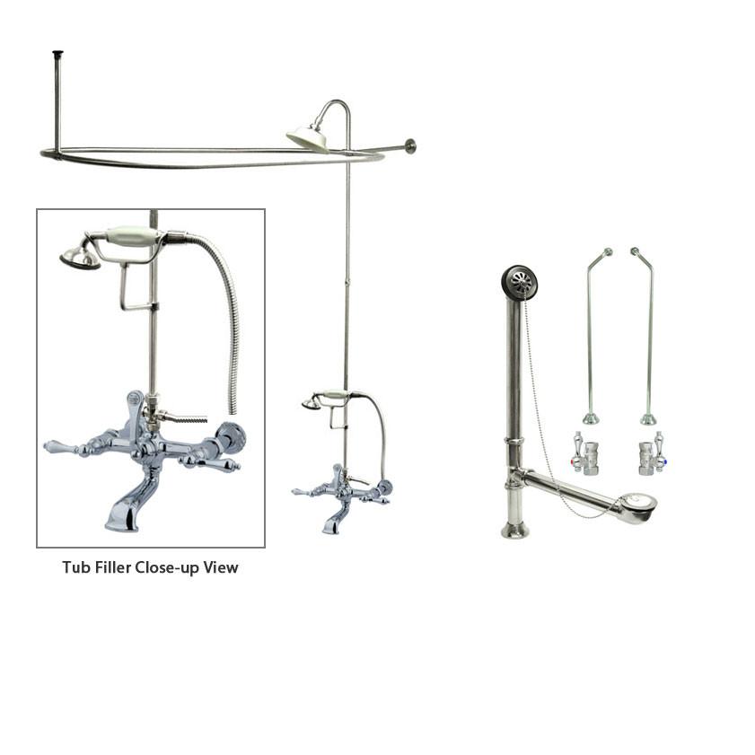 Vintage Chrome Clawfoot Tub Shower Kit with Enclosure & Curtain Rod 542T1CTS - Perfect for Bathroom Renovation & Antique Style Home Decor