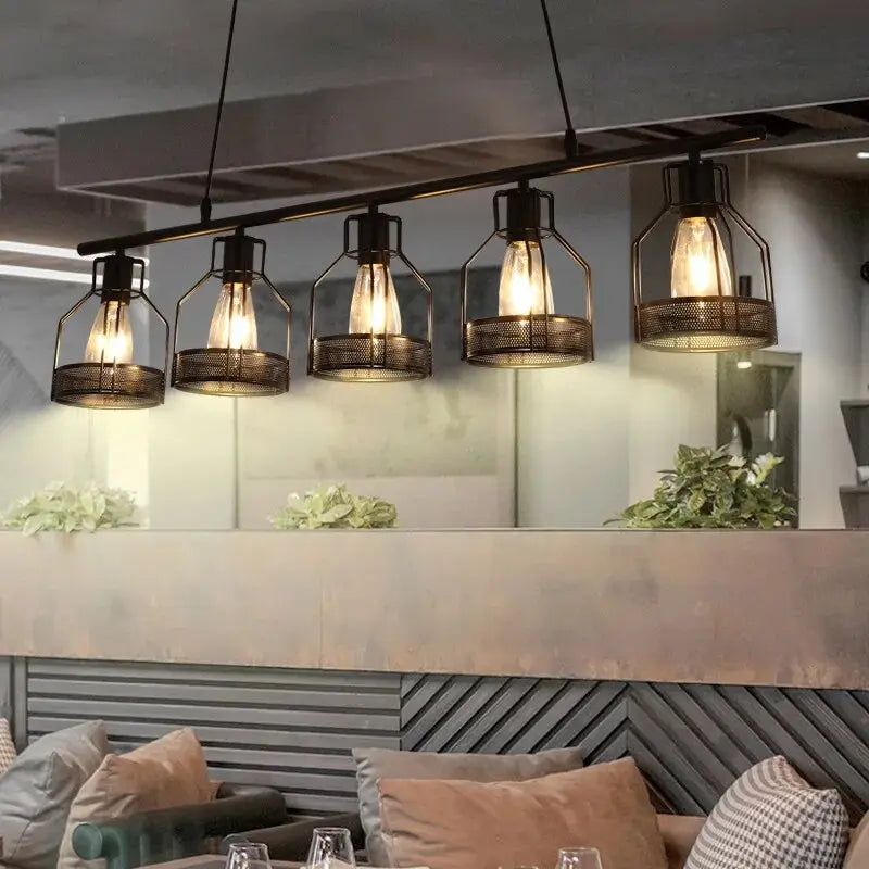 Rustic Linear Chandelier with 4 or 5 Lights - Farmhouse Style Ceiling Lighting Fixture for Dining Room, Kitchen Island, or Entryway