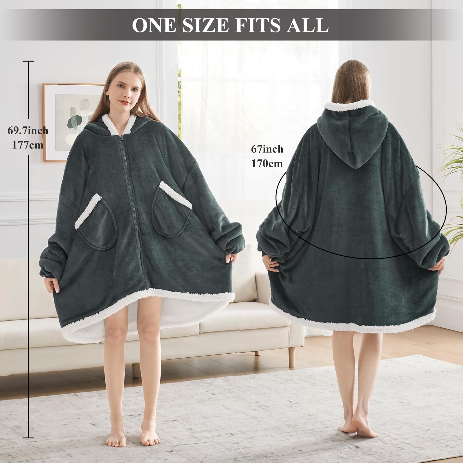 Topcee Oversized Wearable Blanket Hoodie - Sherpa Fleece Hooded Sweatshirt with Giant Pocket | Ultra Soft & Warm Winter Wear | Perfect for Lounging, Netflix Nights & Outdoor Camping (Dark Grey)