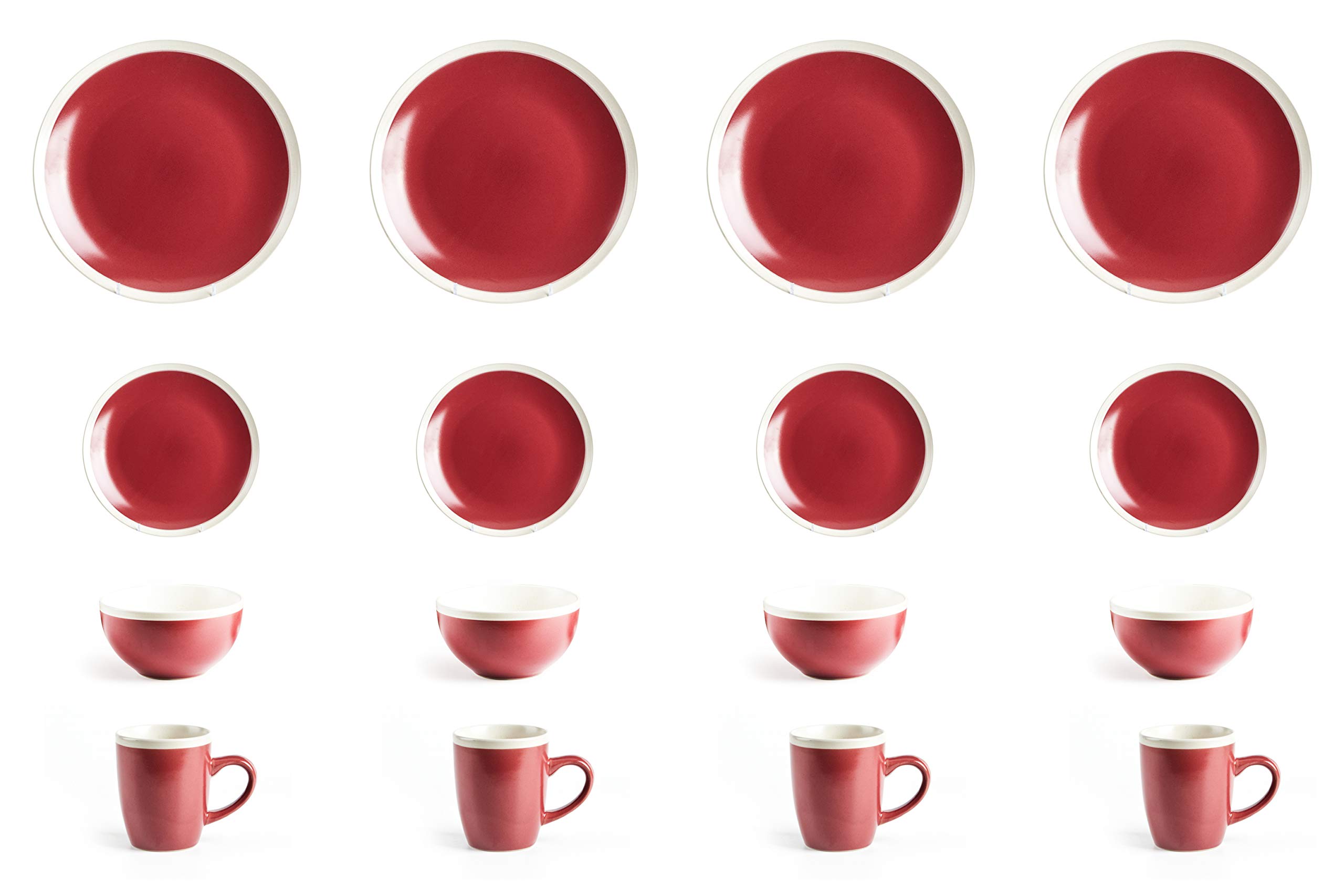 Rock Ridge Speckled Stoneware Dinnerware Set - 16 Piece Dinner Plates, Bowls & Mugs in Garnet & Ivory - Elegant Stoneware for Everyday Dining, Entertaining & Holiday Meals