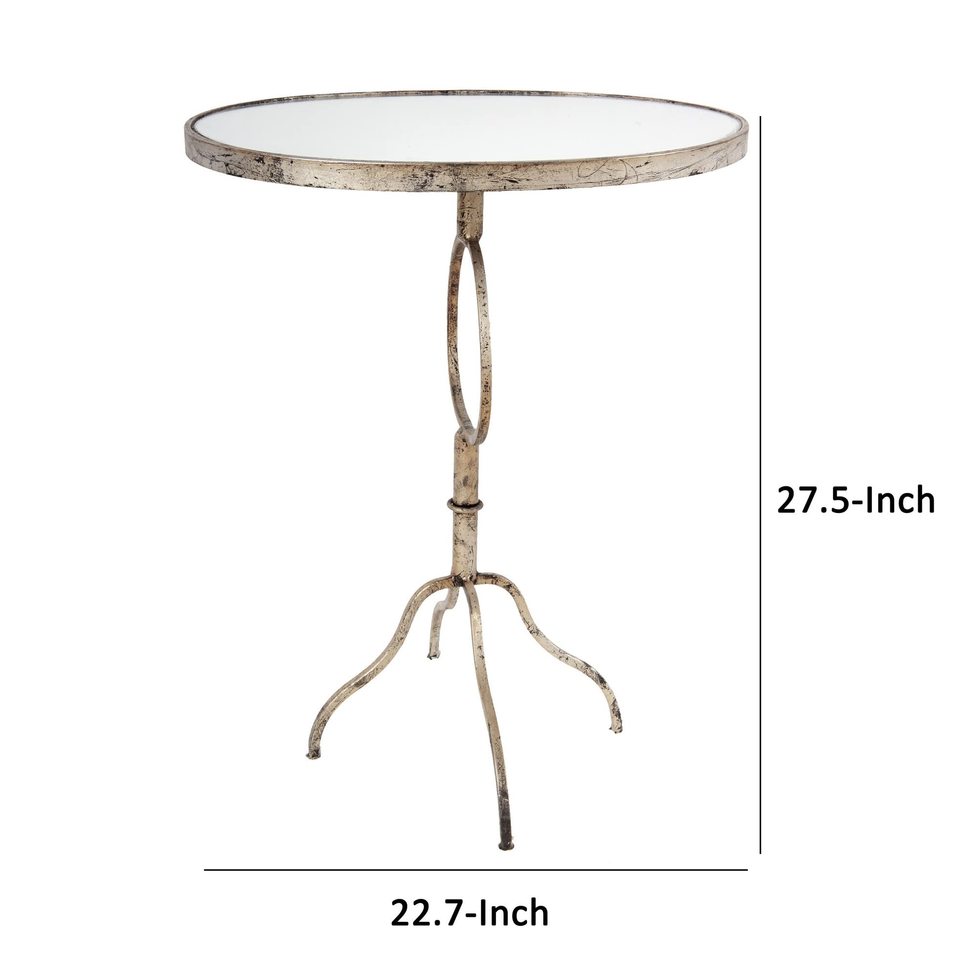 Benjara 28 Inch Round Accent Table with Mirror Top & Gold Metal Base - Perfect for Living Room, Bedroom, or Entryway Decor