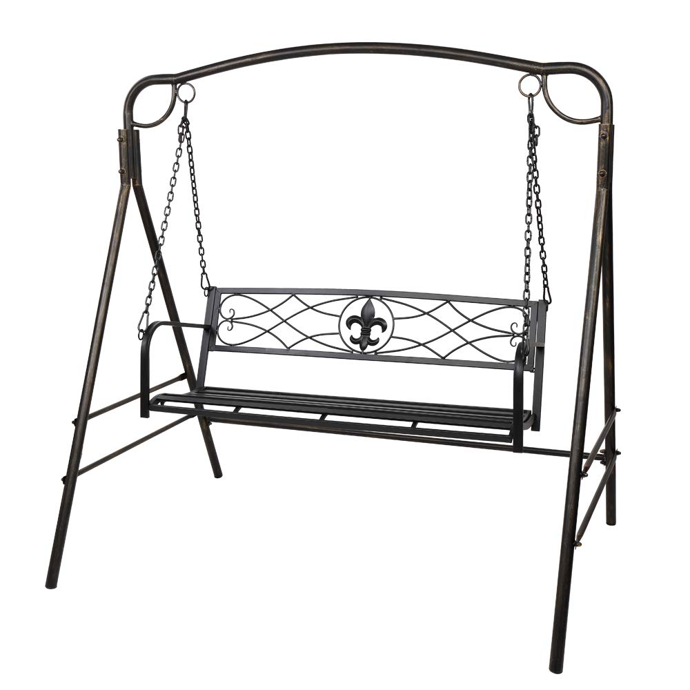 2-Person Iron Hanging Swing Chair with Stand - Outdoor Patio Porch Garden Swing for Adults & Kids - Perfect for Relaxing in Backyard, Deck or Balcony