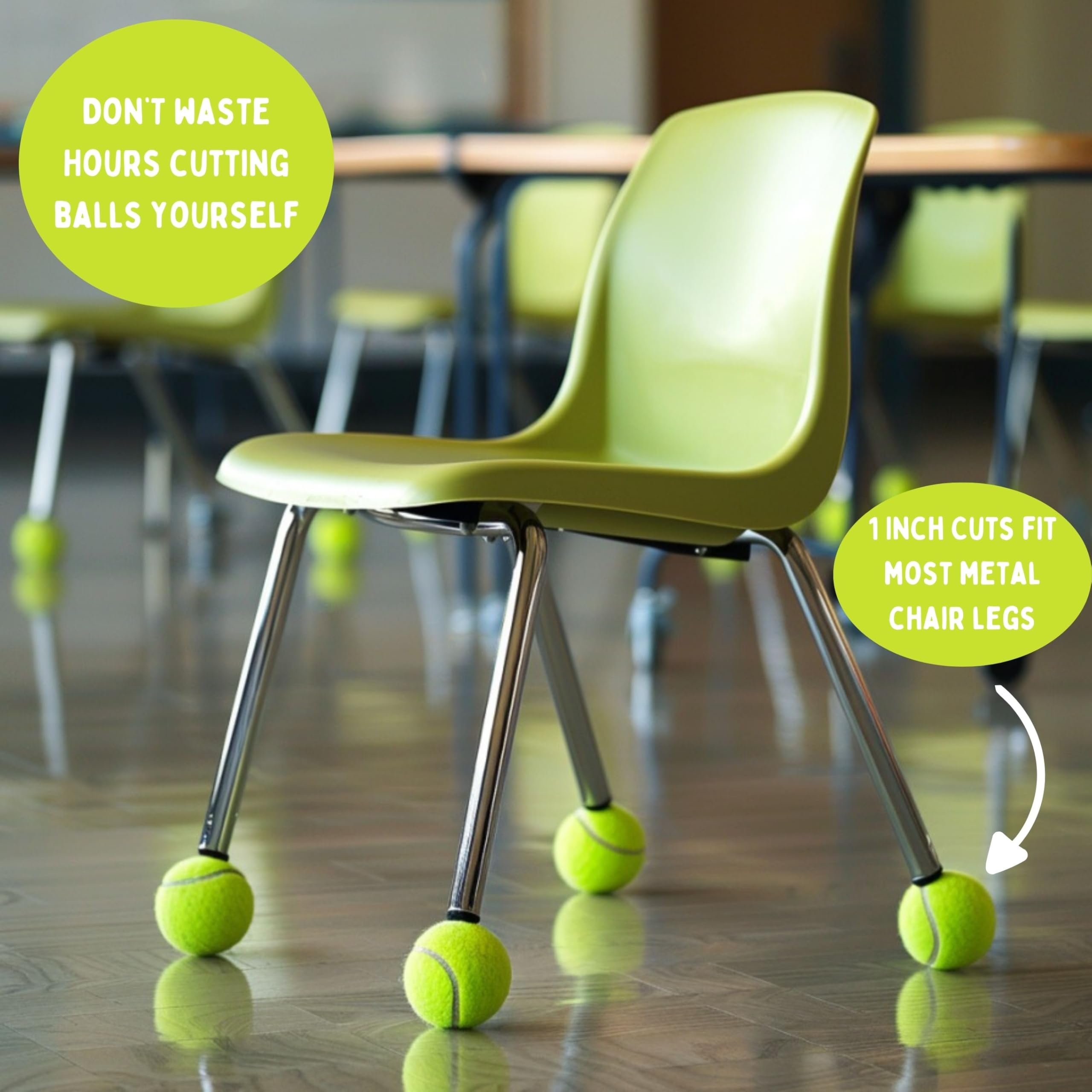 100 Pre-Cut Tennis Balls for Chair Legs - Bulk Floor Protectors for Classrooms, Walkers & Furniture | Eco-Friendly USA Tennis Ball Recycling | Non-Slip, Noise-Reducing Chair & Walker Accessories for Home, School & Office Use