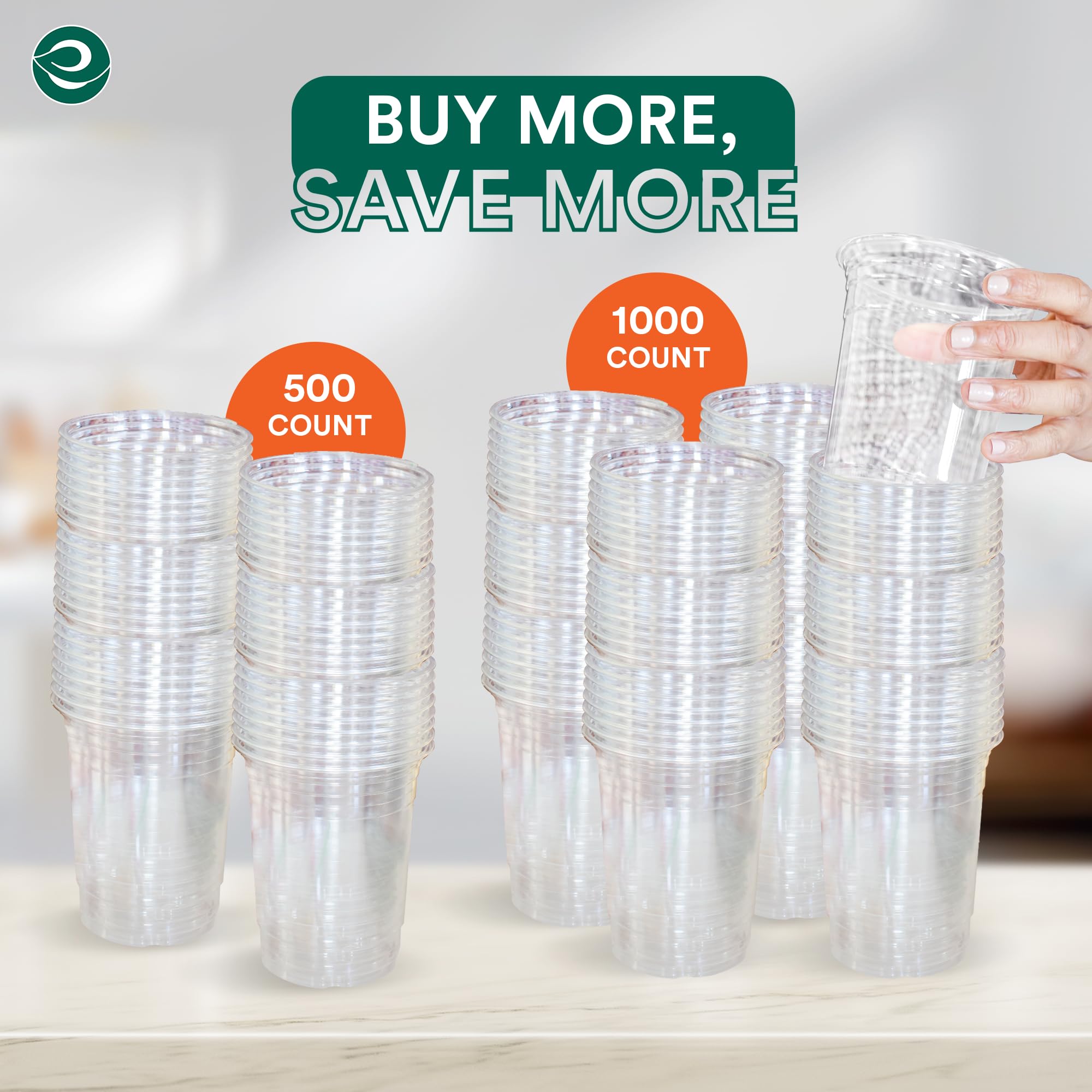 ECO SOUL 100% Compostable Disposable Party Cups - 16oz Eco-Friendly Cold Drink Cups (100 Count) | Biodegradable Compostable Cups for Parties, Picnics, BBQs & Outdoor Events
