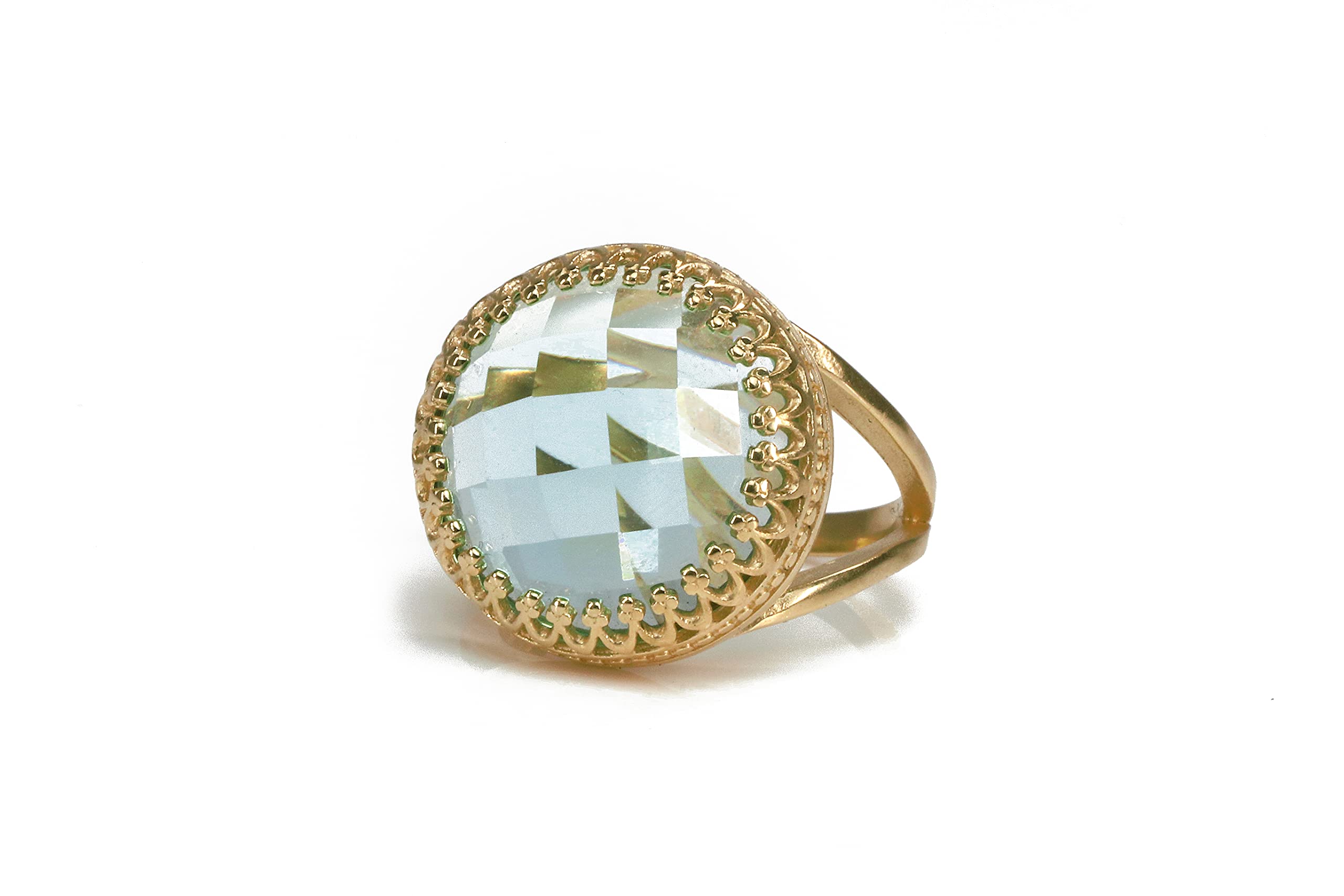 Blue Topaz Ring - Faceted Round Gemstone Women's Rose Gold Ring - Handcrafted Fashion Jewelry for Everyday Wear - Perfect for Birthday, Wedding, Anniversary & Mother's Day Gifts | Elegant Statement Piece for Date Night & Special Occasions