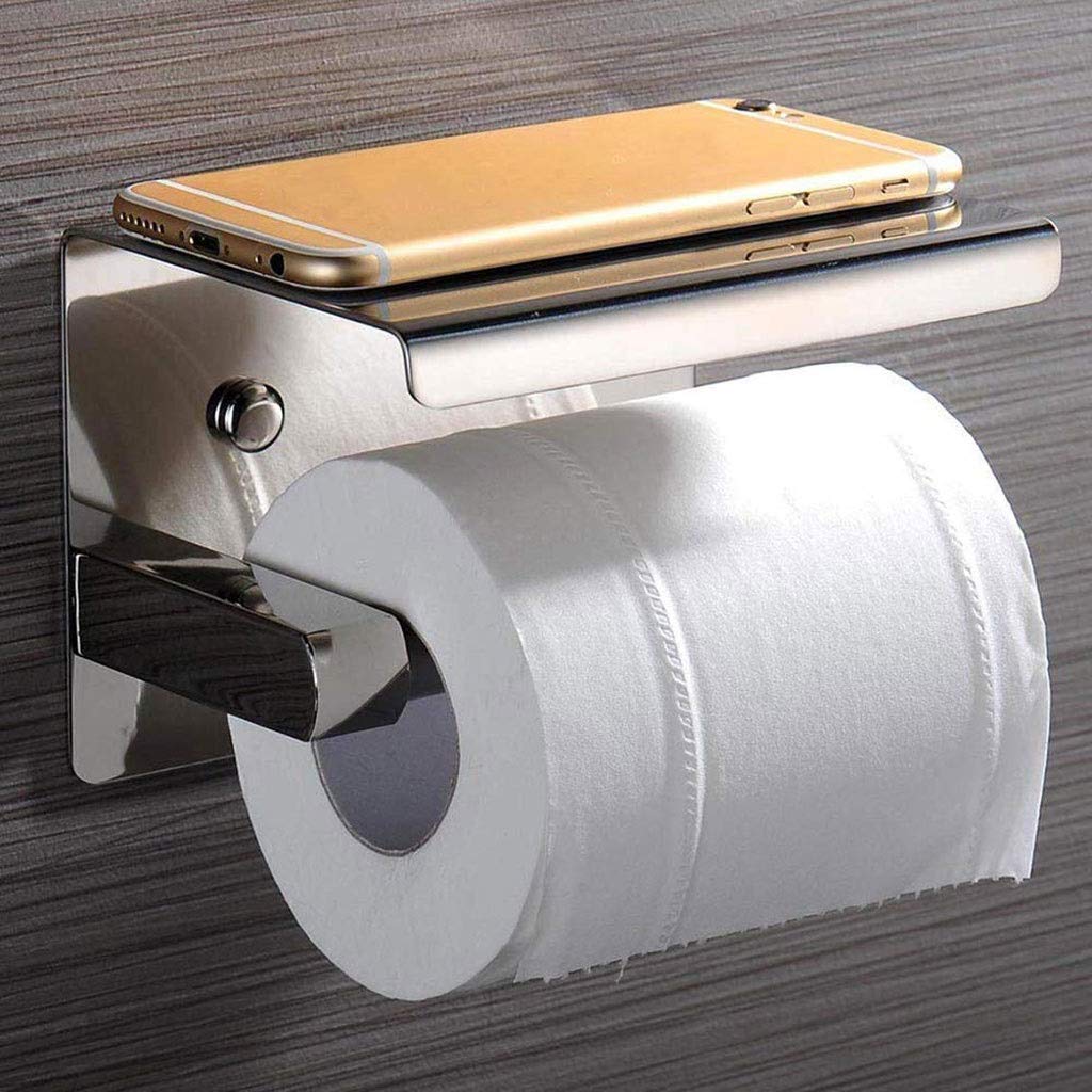 Stainless Steel Wall-Mounted Toilet Paper Holder with Phone Stand | Bathroom & Kitchen Paper Towel Dispenser | Durable Bathroom Accessories for Home & Office Use
