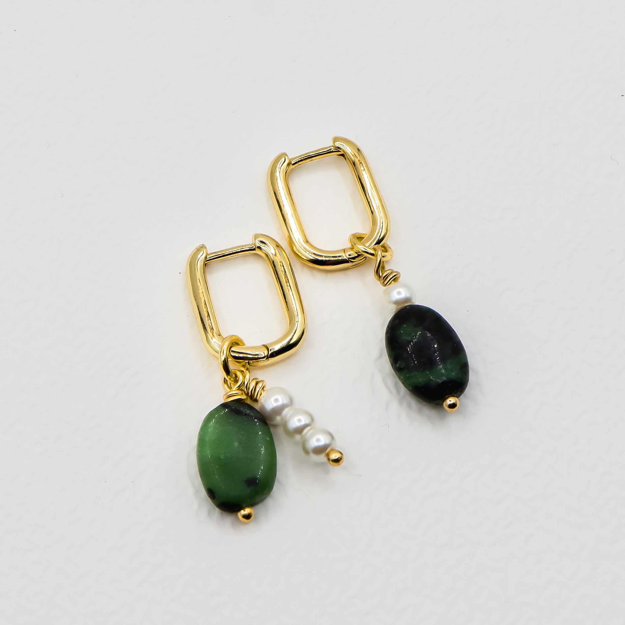 18K Gold Plated Ruby Zoisite Pearl Earrings for Women - Elegant Dangle Jewelry for Parties, Weddings & Special Occasions