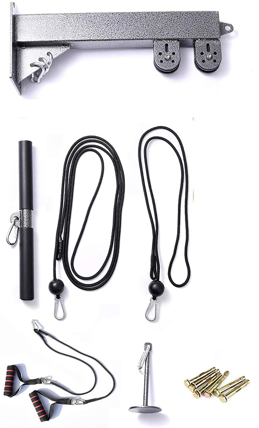 Qiuqiu Fitness Pulley System with Triceps Handle & Traction Straps - Home Gym Equipment for Arm, Forearm & Wrist Strength Training - Perfect for Garage Workouts & Full-Body Exercises
