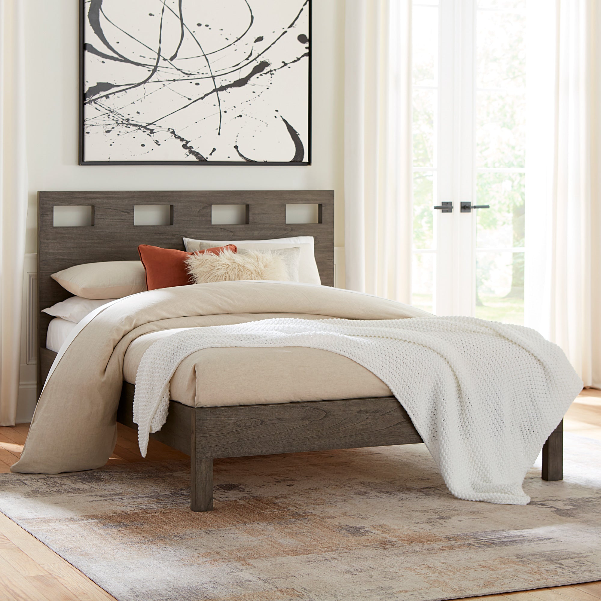 Riva Bed - Modern Platform Bed Frame with Wooden Slats, Queen Size - Perfect for Bedroom, Guest Room & Dormitory