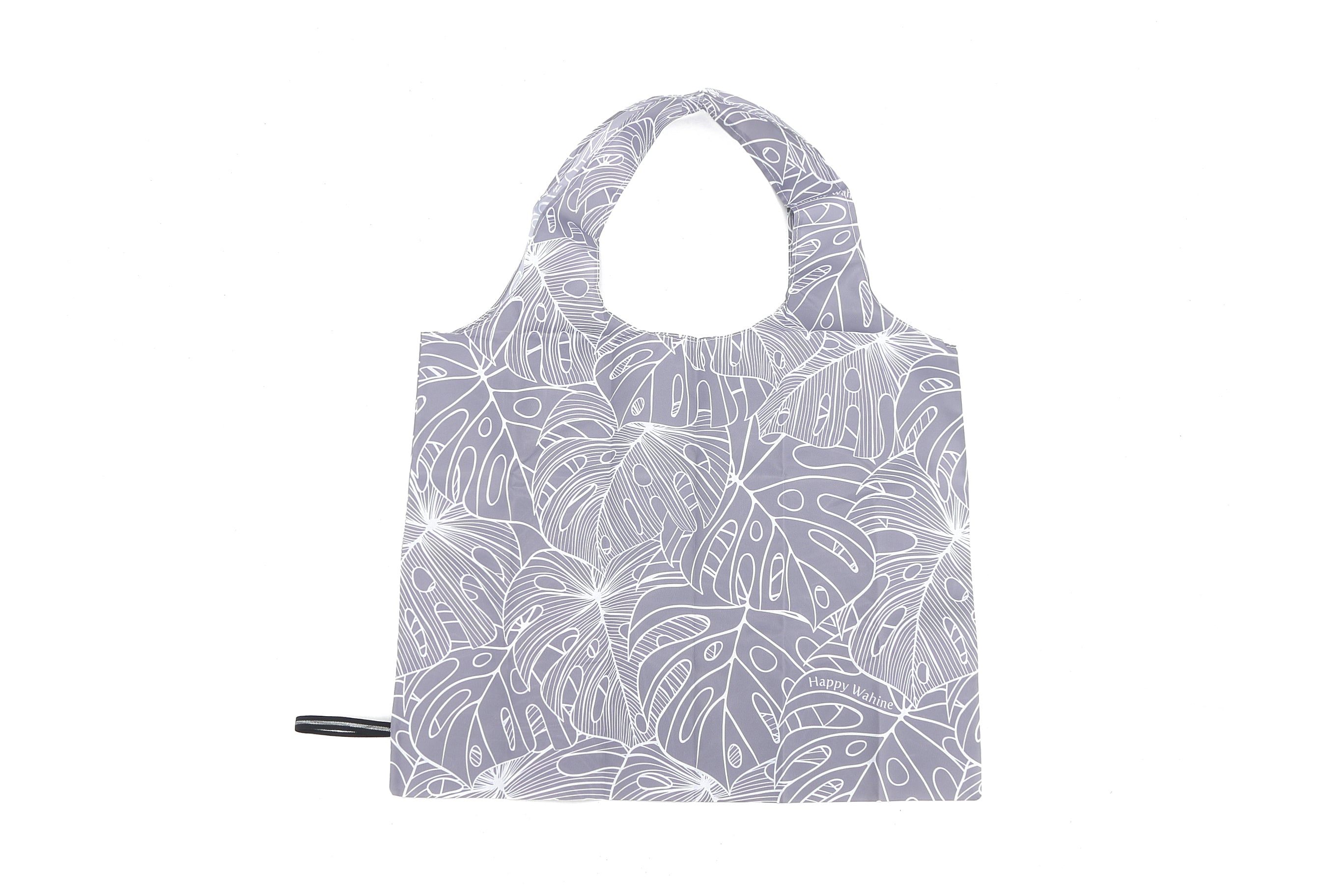 Foldable Tote Bag with Monstera Leaf Design - Stylish Grey Eco-Friendly Shopping Bag for Groceries, Beach, and Travel