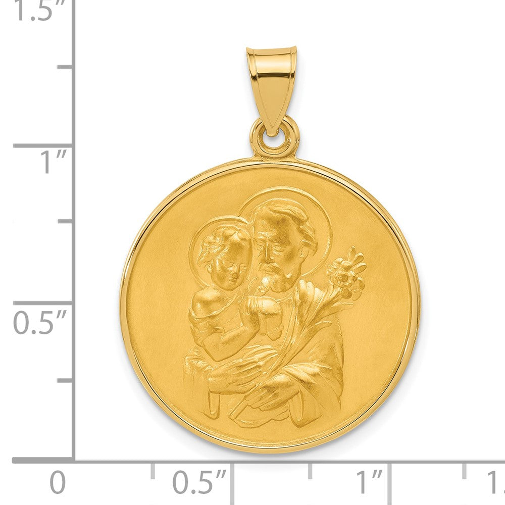 Gold Large Saint Joseph and Child Jesus Solid Medal Pendant XR2144 - Religious Jewelry for Baptism, First Communion & Catholic Gifts