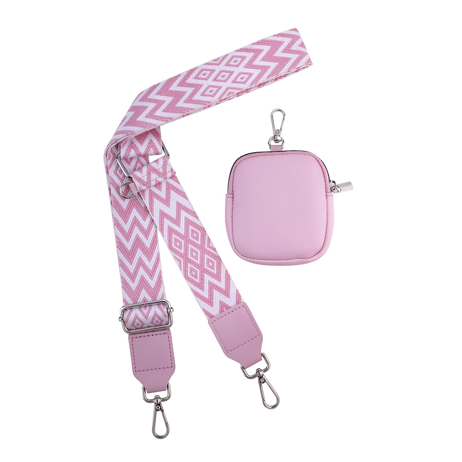 Pink Purse Strap with Silver Hardware - Adjustable Crossbody Bag Strap Replacement for Handbags & Guitar Straps with Small Pouch | Perfect for Women's Fashion Accessories, Travel & Daily Use