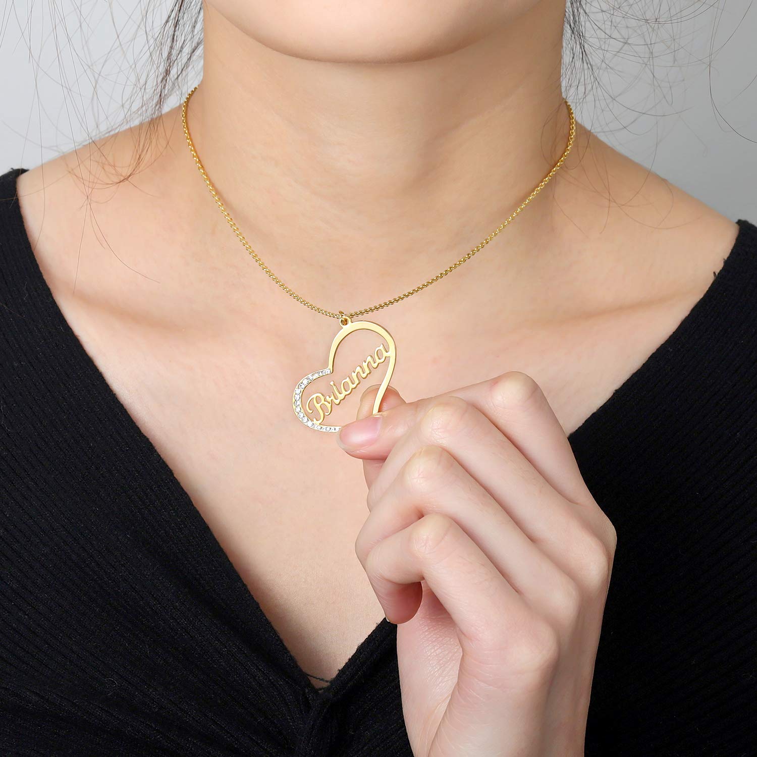 Personalized Heart Name Necklace for Women - Custom Stainless Steel Zircon Nameplate Jewelry - Perfect Gift for Birthday, Anniversary & Valentine's Day