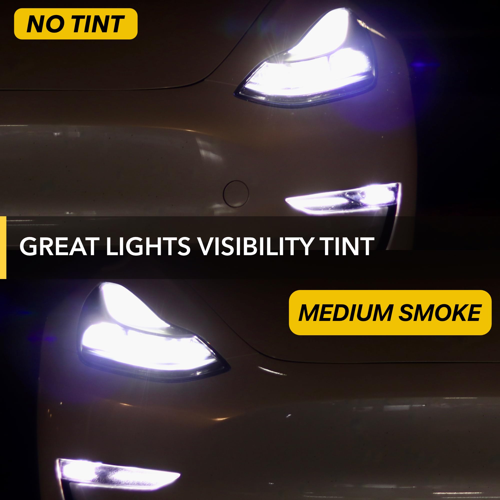 Smoke Tint Headlight & Fog Light Covers for Tesla Model 3 & Model Y (70% VLT, V2) - Premium Protection & Stylish Look for Night Driving & Custom Car Aesthetics