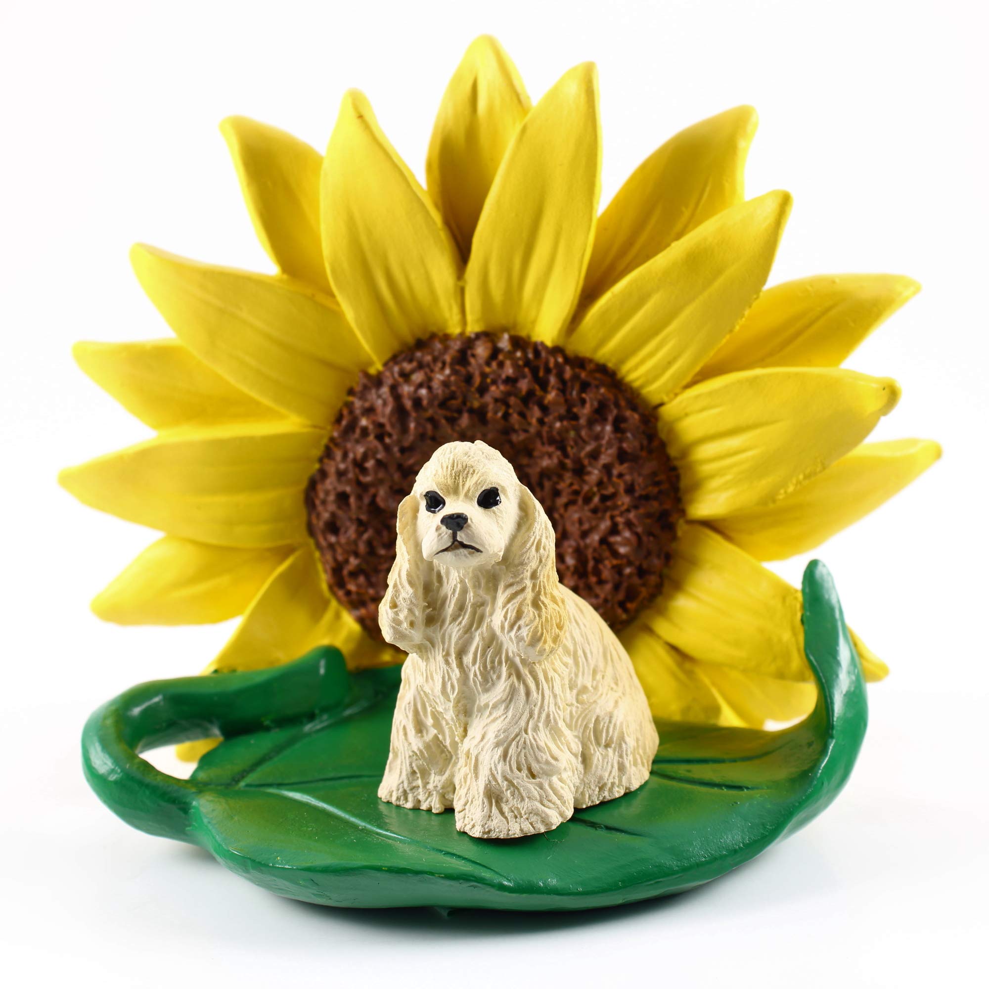 Realistic Hand Painted Cocker Spaniel Blonde Figurine with Sunflower - Elegant Home & Office Decor, Perfect Gift for Dog Lovers, Spring Showers & Summer Nursery Accents | Ideal for Desk Decor, Gift Giving & Pet-Themed Interior Design
