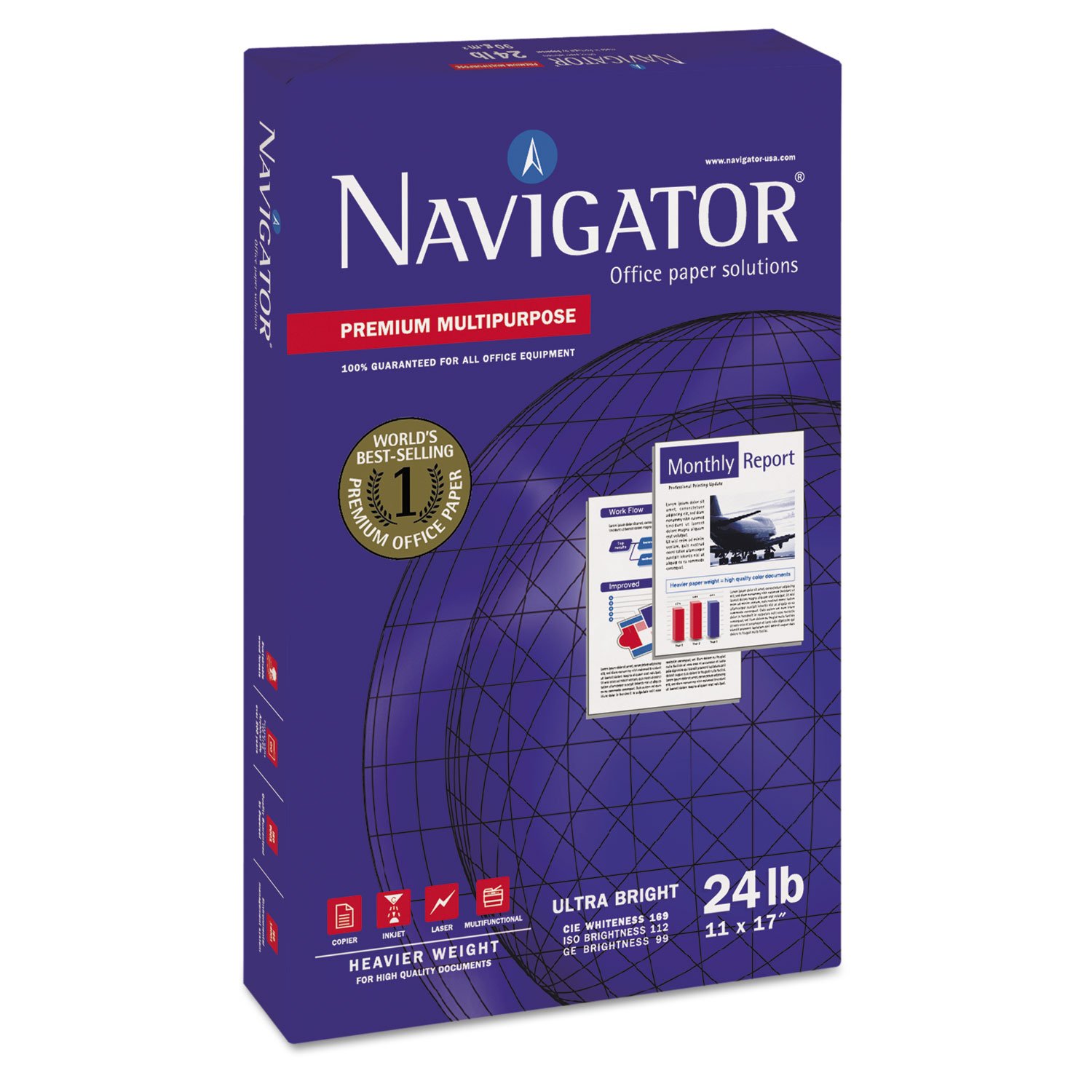 Navigator NMP1724 Premium Multipurpose Paper - 97 Brightness, 24lb, 11x17 Inches, White, 2500 Sheets/Carton - Ideal for Office Printing, Copying, and Professional Documents