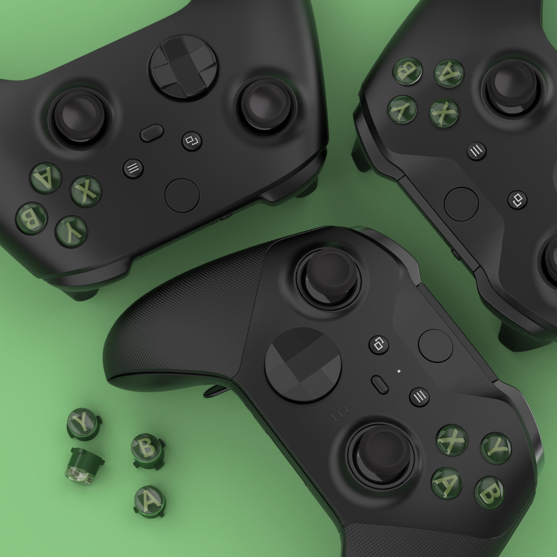 eXtremeRate Replacement ABXY Buttons for Xbox Series X/S, Xbox One S/X & Elite V1/V2 Controllers - Classic Symbols, Deep Pine Green/Clear/Bamboo Green - Perfect for Gaming, Custom Mods & Controller Repair