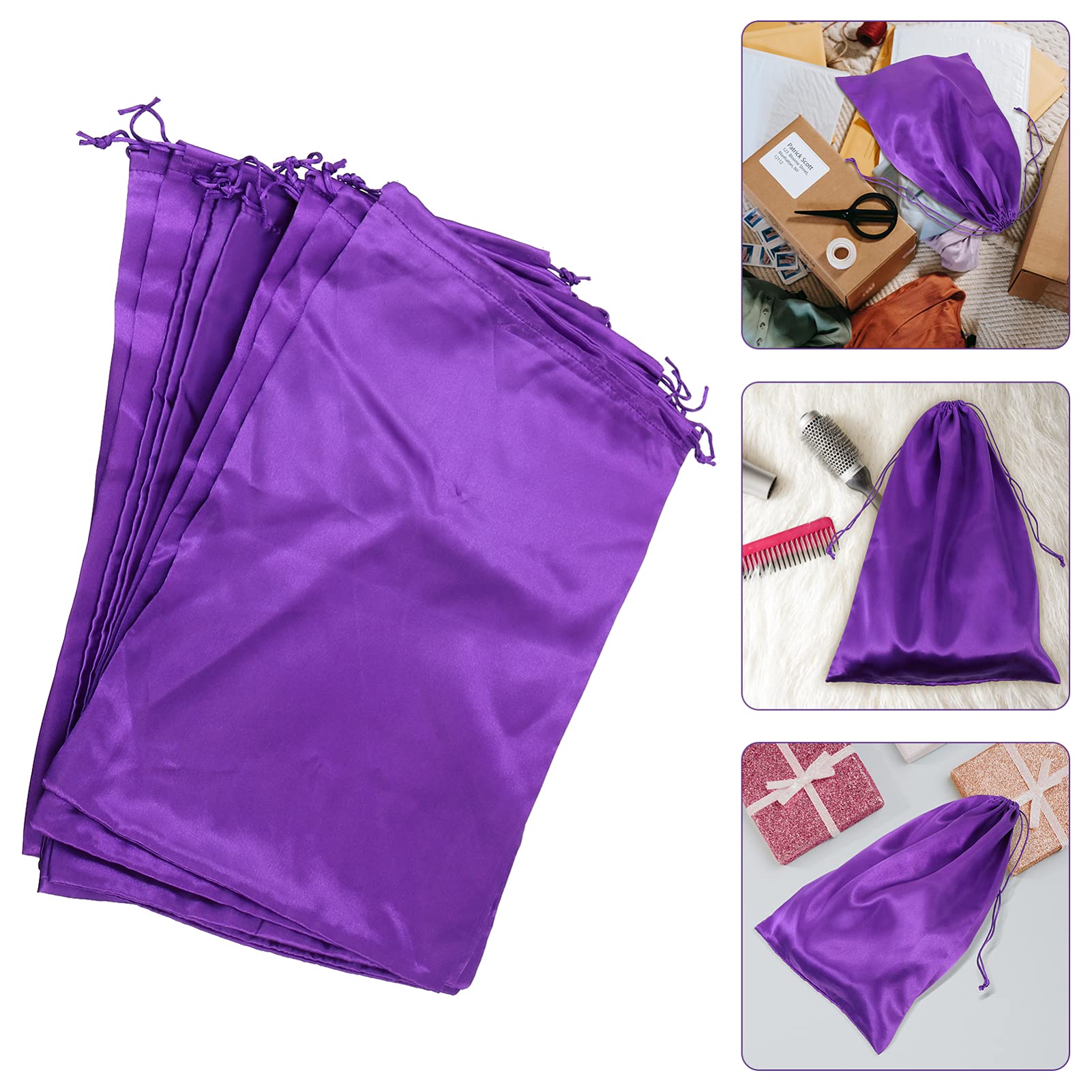 Beaupretty 10 Pack Satin Wig Storage Bags - Soft Silky Hair Organizer Pouches for Wigs, Extensions & Hair Tools - Travel & Home Use - Purple
