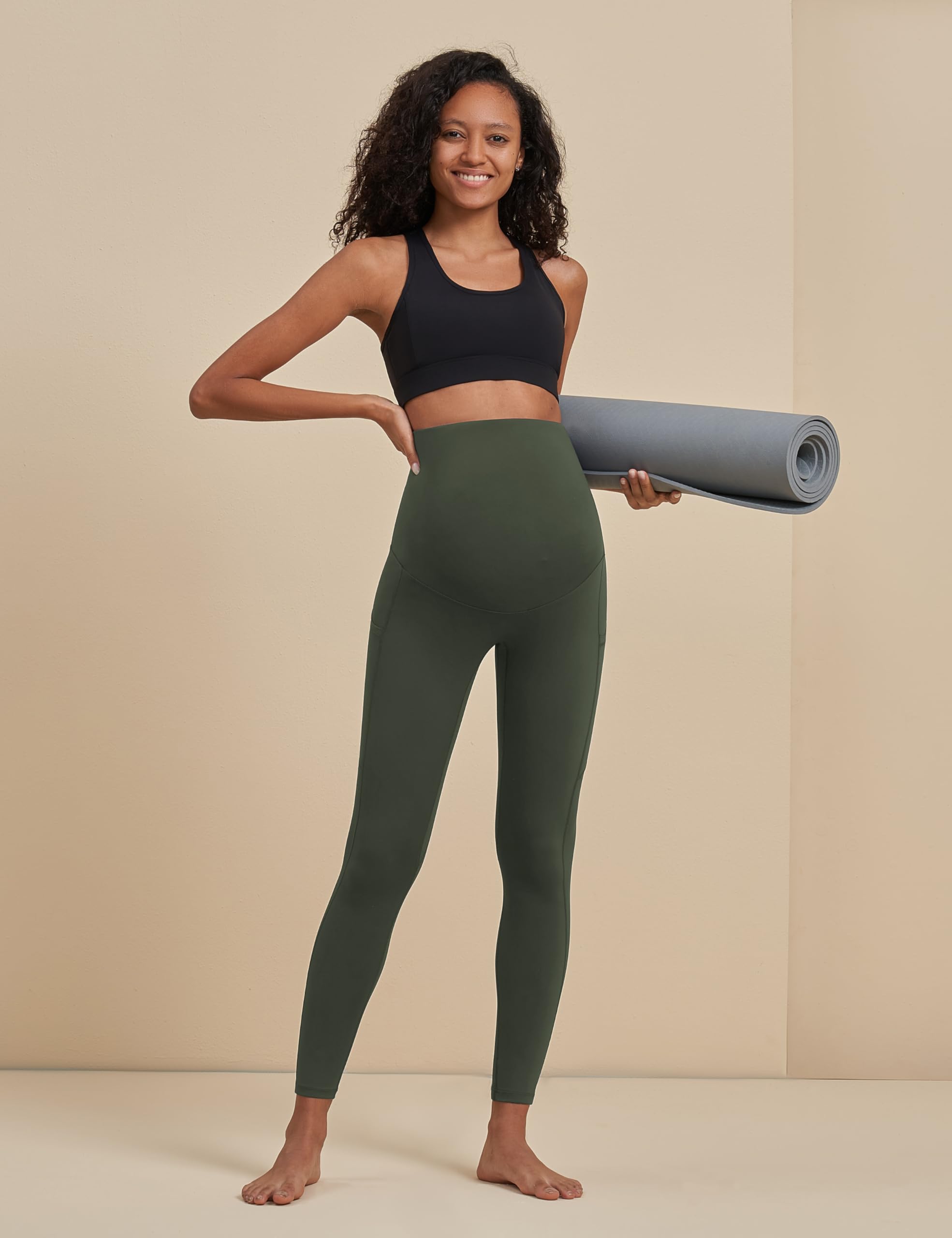 POSHDIVAH Women's Maternity Yoga Pants - Over The Belly Pregnancy Workout Leggings with Pockets - Soft Stretchy Activewear for Gym, Running & Office Wear
