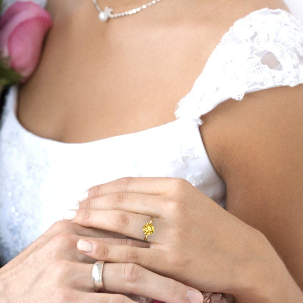 14k Yellow Gold Canary Yellow Simulated Diamond Ring for Bridal & Anniversary