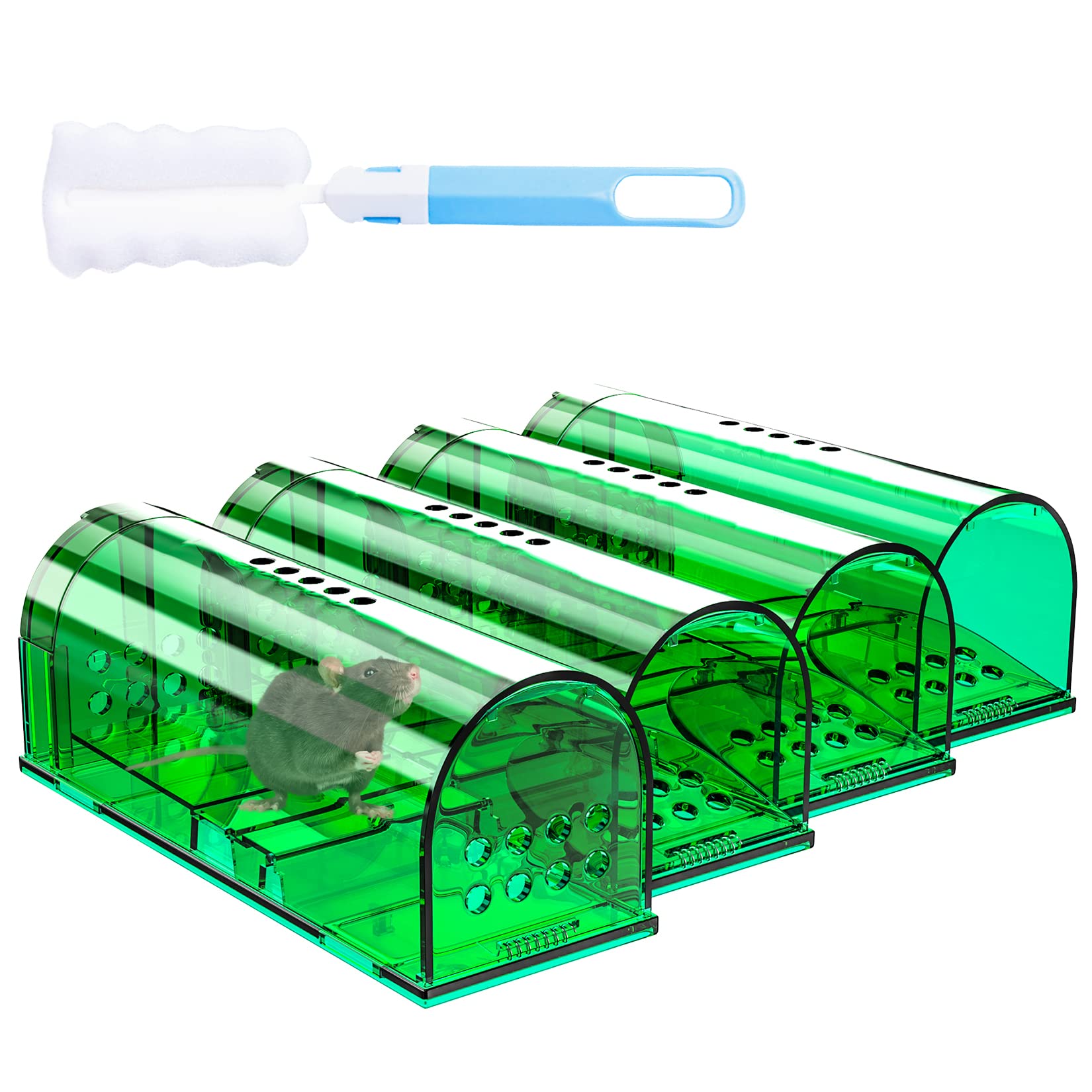 4 Pack Humane Live Mouse Traps No Kill - Reusable Indoor/Outdoor Rodent Catcher for Home, Garage & Garden - Safe Small Rat Trap for Pets & Kids - Perfect for Kitchen, Basement & Shed Protection