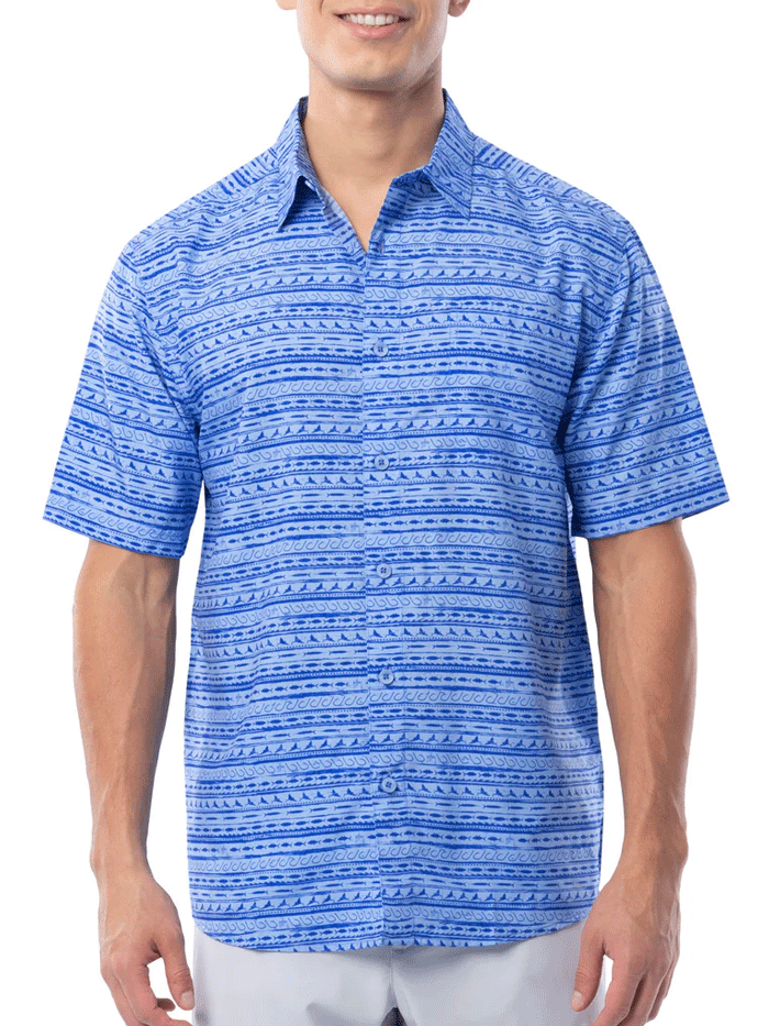 Guy Harvey GHV56052 Men's Performance Fishing Shirt with Bait Stripes - Powder Blue | UV Protection & Quick Dry for Saltwater Fishing & Outdoor Activities