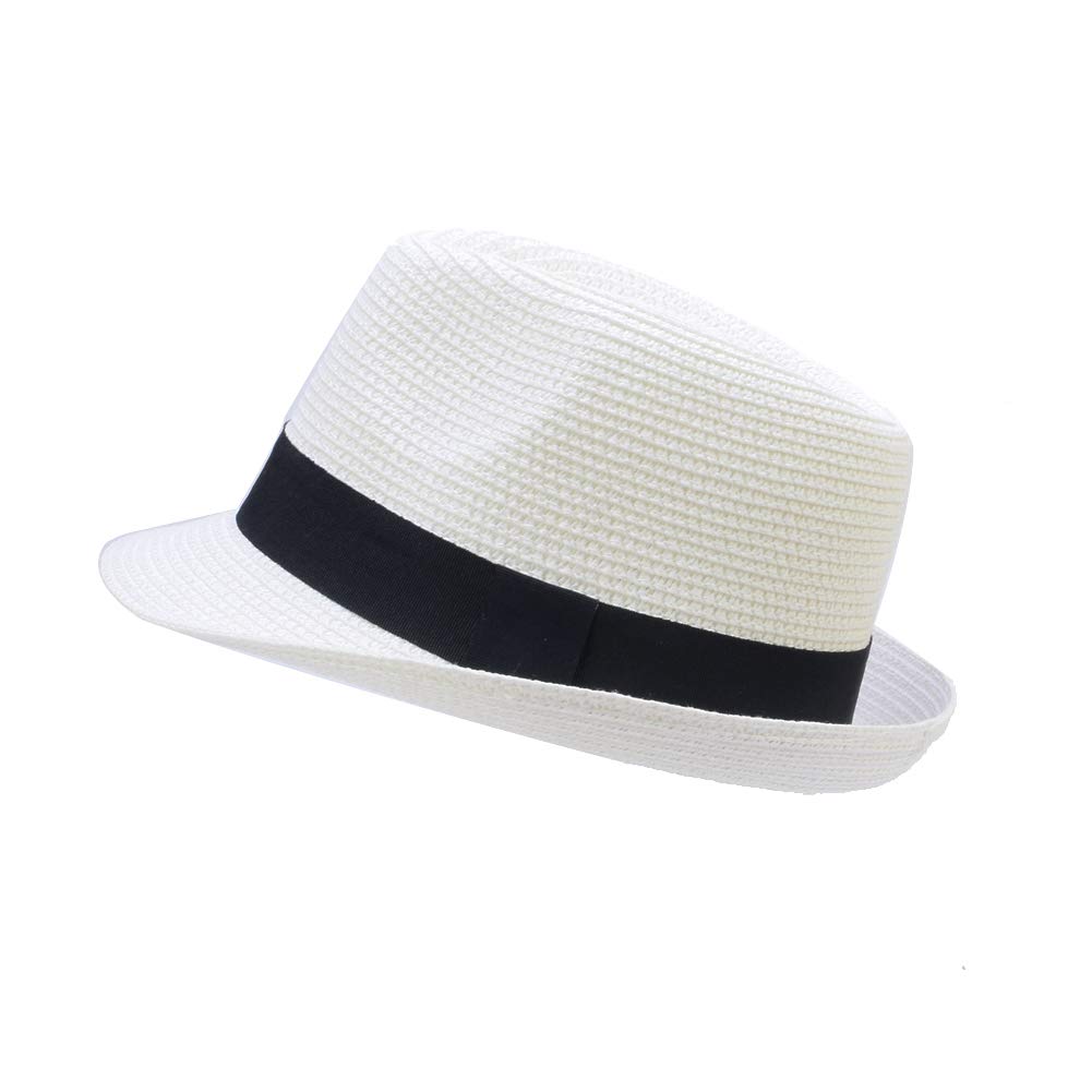 Stylish Unisex Kids Straw Fedora Hat - Sun Protection Short Brim Jazz Cap for Boys & Girls | Perfect for Beach, Outdoor Play & Summer Fashion