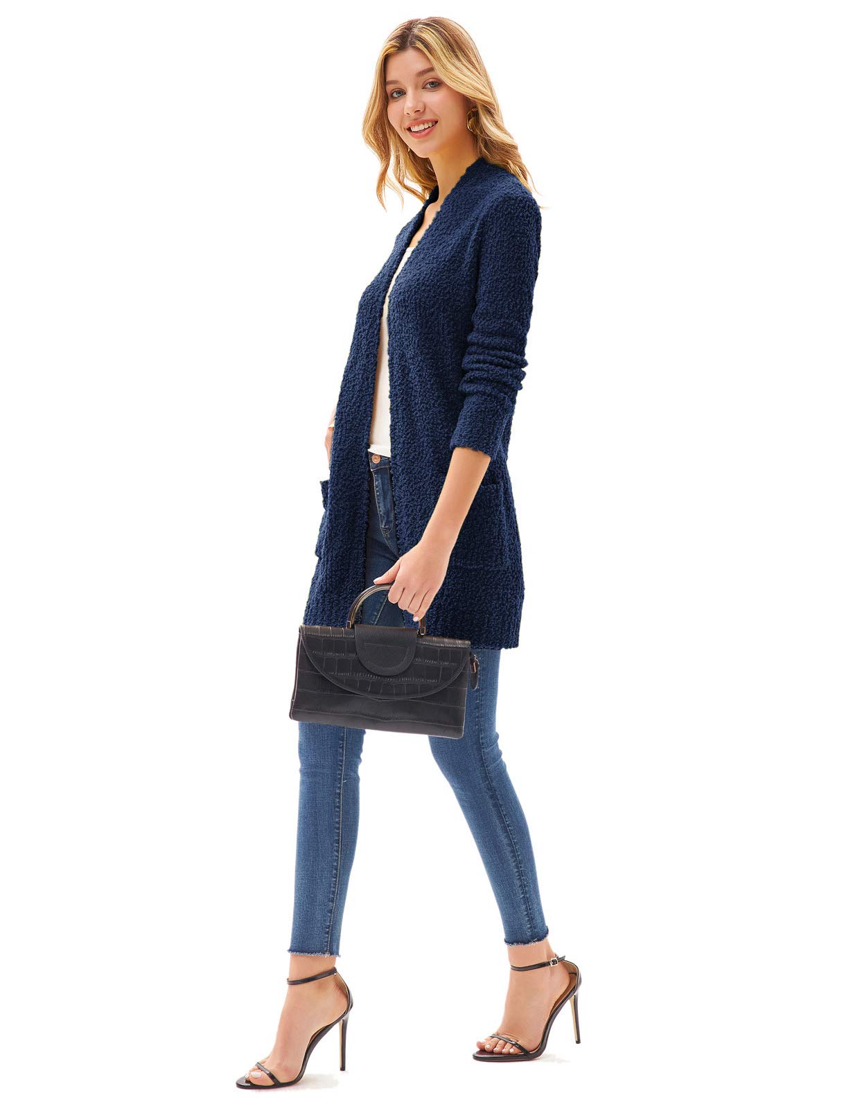 GRACE KARIN Women's Long Fuzzy Cardigan Sweater - Open Front Chunky Knit Coat with Pockets | Perfect for Fall Layering, Office Wear & Casual Outfits