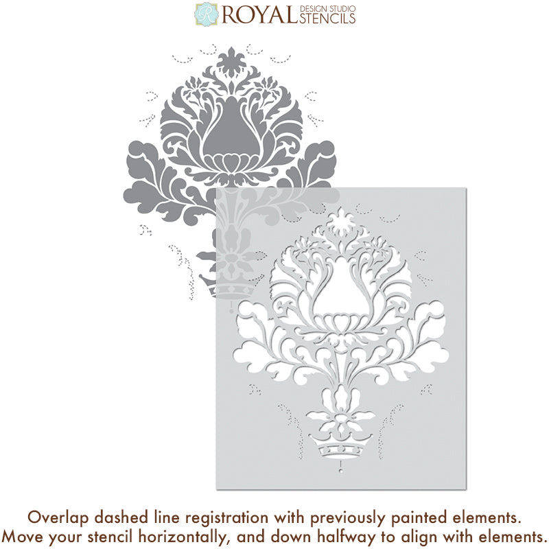 Corsini Damask Stencil for Wall Painting, DIY Home Decor, and Furniture Upcycling - Reusable Decorative Stencil for Creative Projects