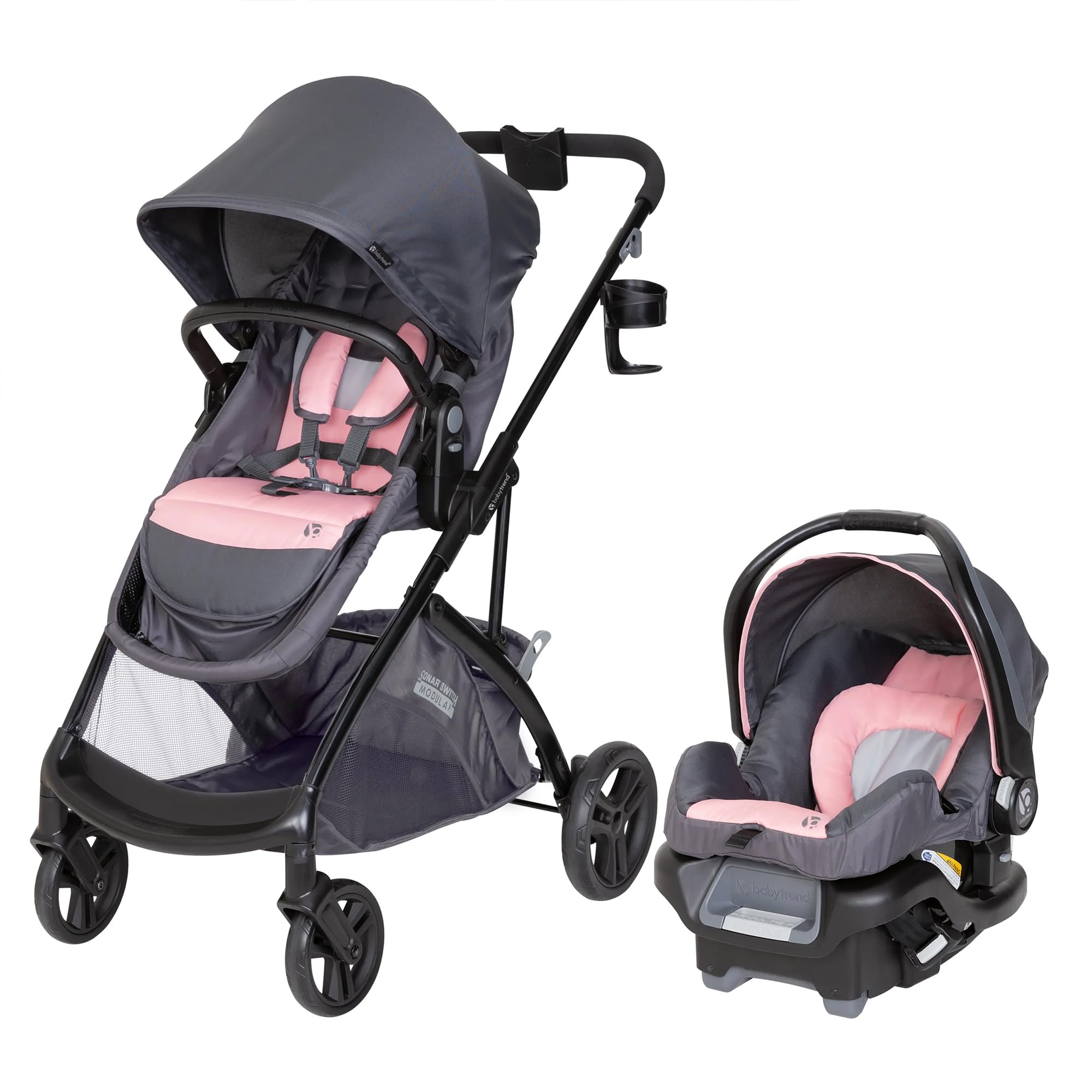 Baby Trend Sonar™ Switch 6-in-1 Modular Stroller Travel System with Ally™ Infant Car Seat - Desert Pink | Convertible Stroller for Newborn to Toddler | Perfect for Shopping, Travel & Daily Walks