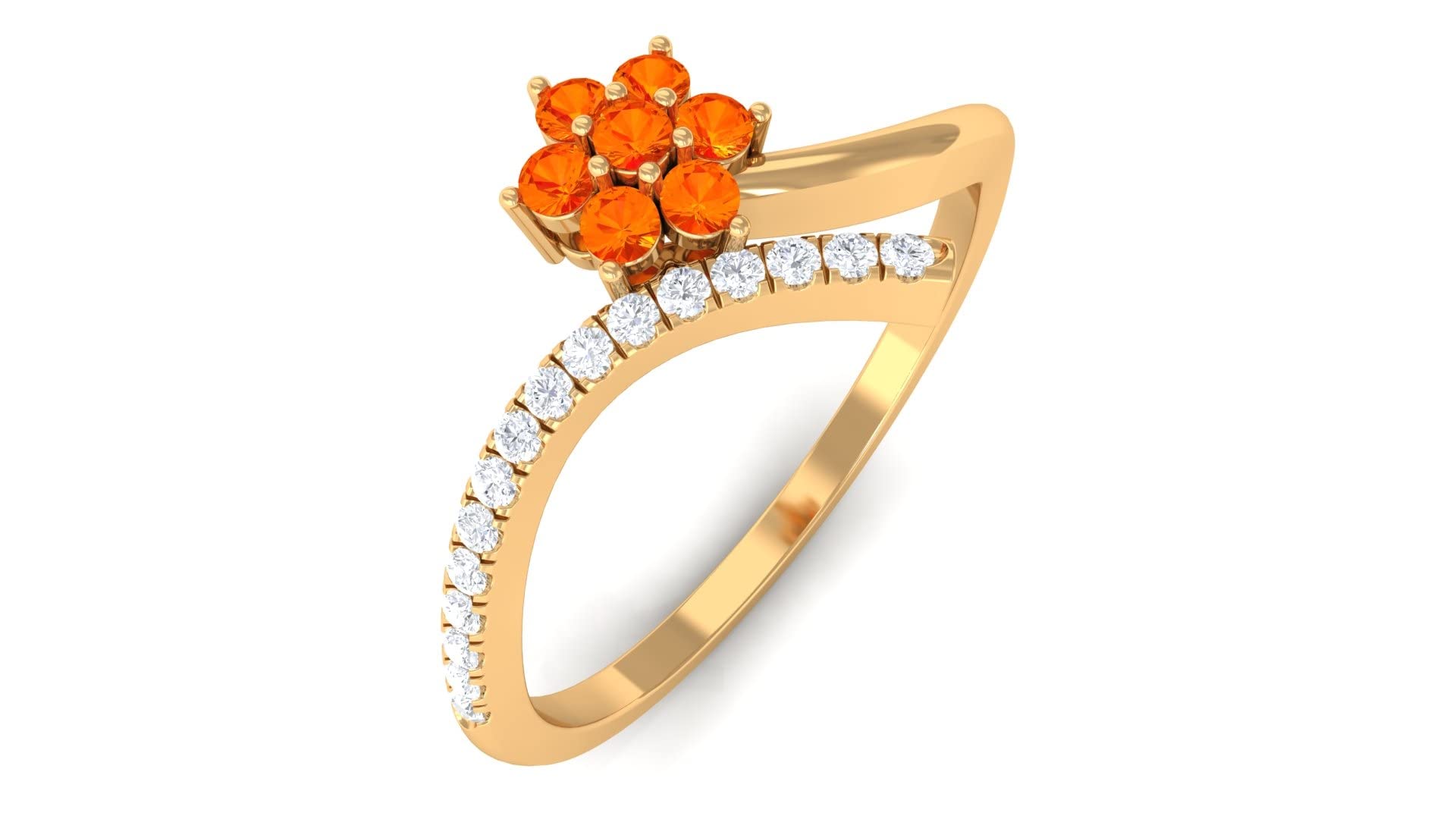 0.50 CT Certified Orange Sapphire & Diamond Ring for Women - 14K Solid Gold Minimalist Floral Promise Ring (Engagement, Anniversary, Valentine's Day Gift)