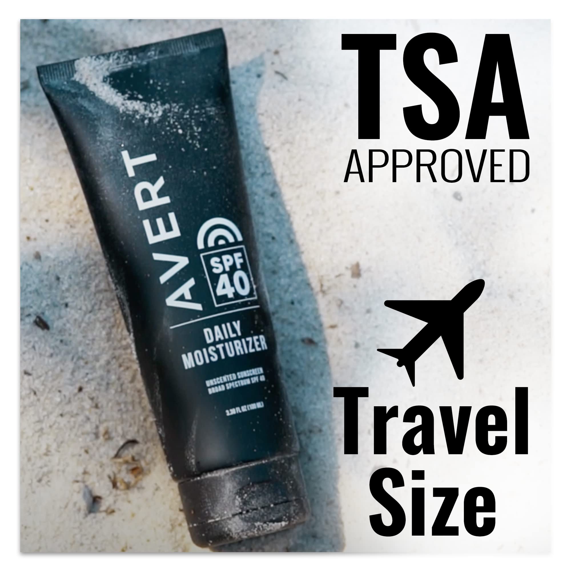 AVERT SPF 40 Moisturizing Face Sunscreen - Unscented, Octinoxate & Oxybenzone Free, Ultra Lightweight, No White Cast, Travel Size | Daily Sun Protection for Sensitive Skin, Perfect for Outdoor Activities & Travel