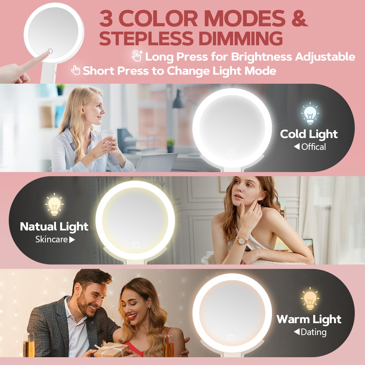 MIYADIVA 30X Magnifying Lighted Makeup Mirror with Adjustable Brightness - Portable Travel Vanity Mirror with Handle for Women | Perfect for Home Dressing Table, Bathroom & Travel Makeup Kit
