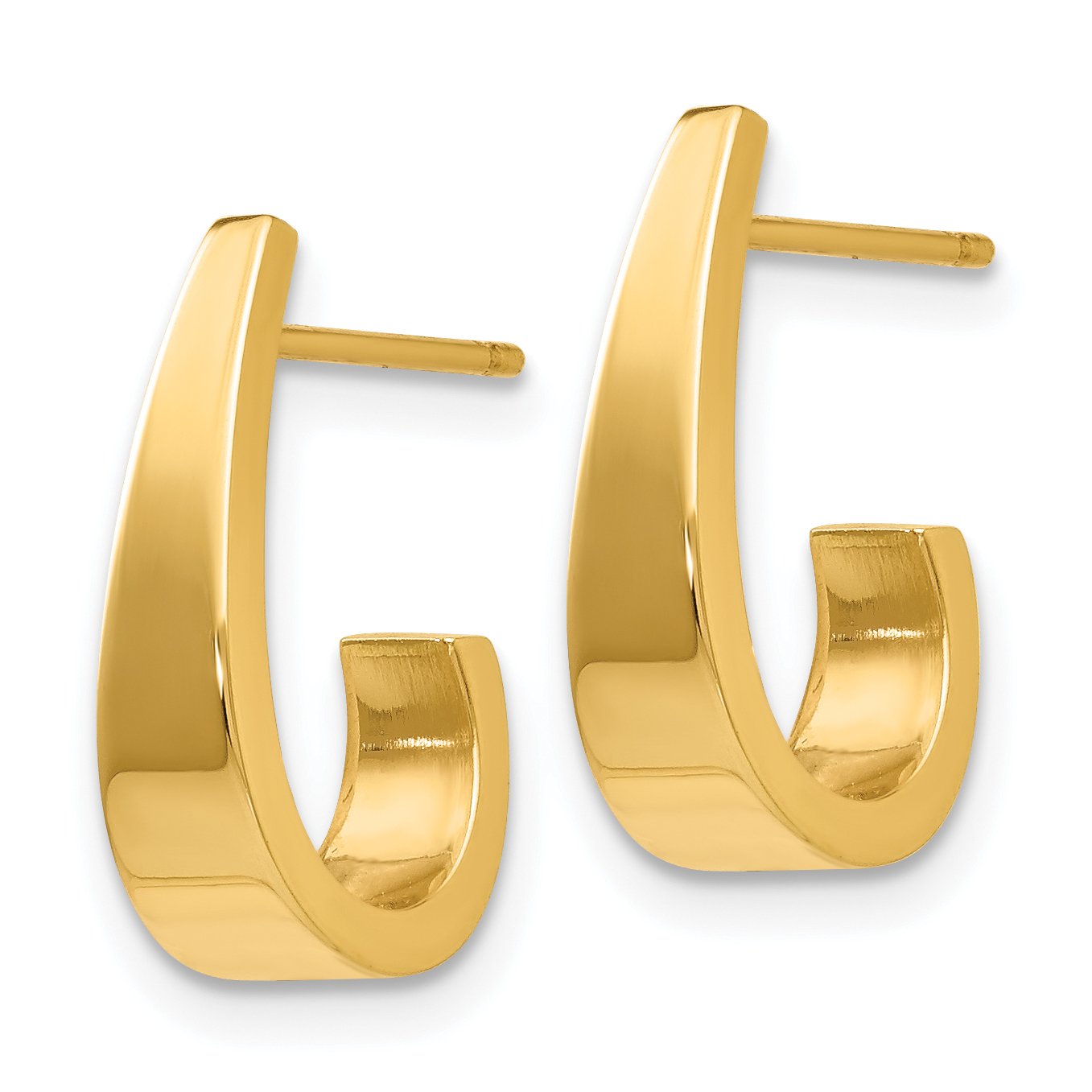 14K Gold Polished Tapered Classic J-Hoop Post Earrings for Women - Elegant Everyday Jewelry for Work, Date Night & Special Occasions