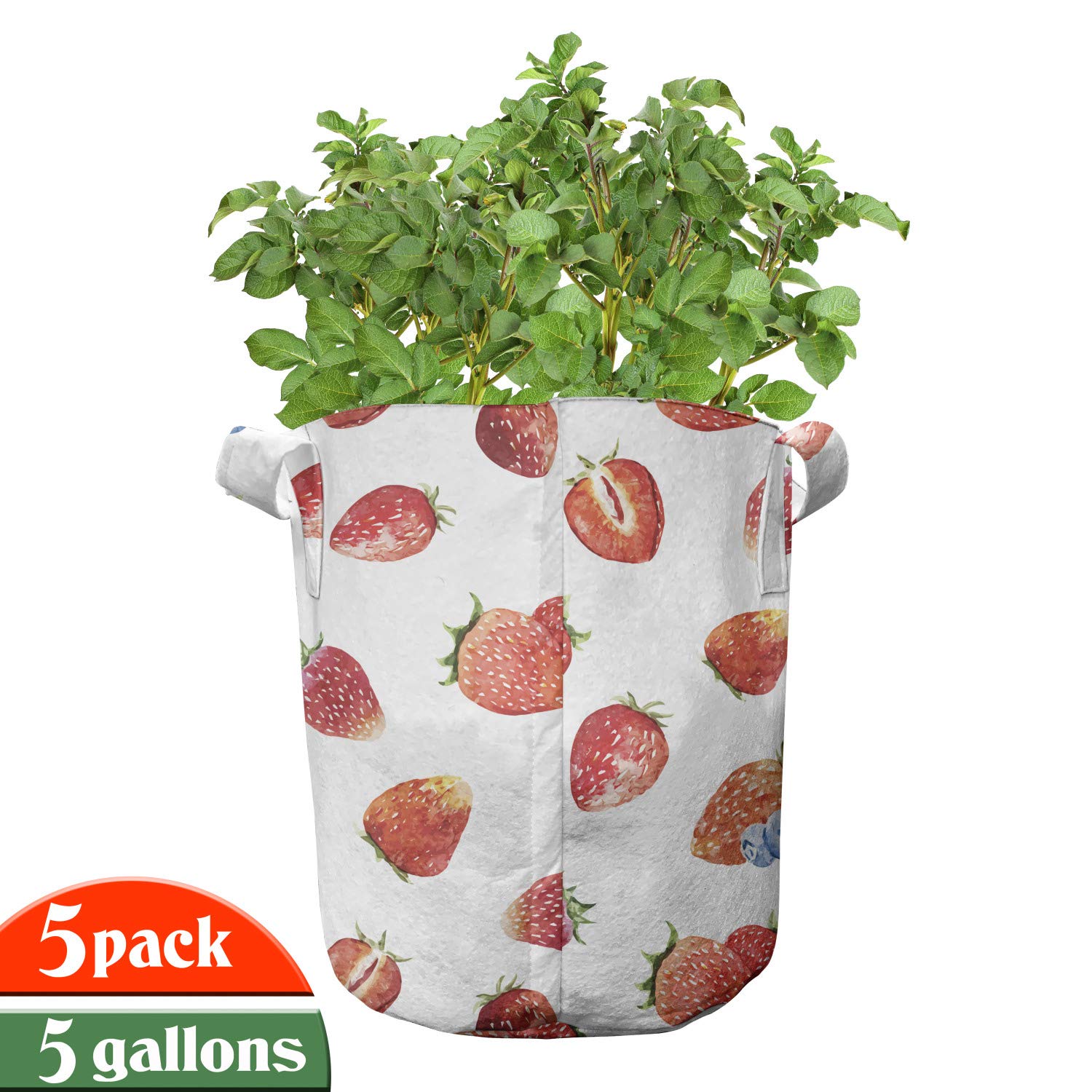 Ambesonne 5-Pack Watercolor Grow Bags - Heavy Duty Fabric Plant Pots with Handles for Strawberries, Blueberries & Herbs | 5 Gallon Slate Blue Vermilion | Perfect for Indoor Gardening, Balcony Plants & Urban Farming