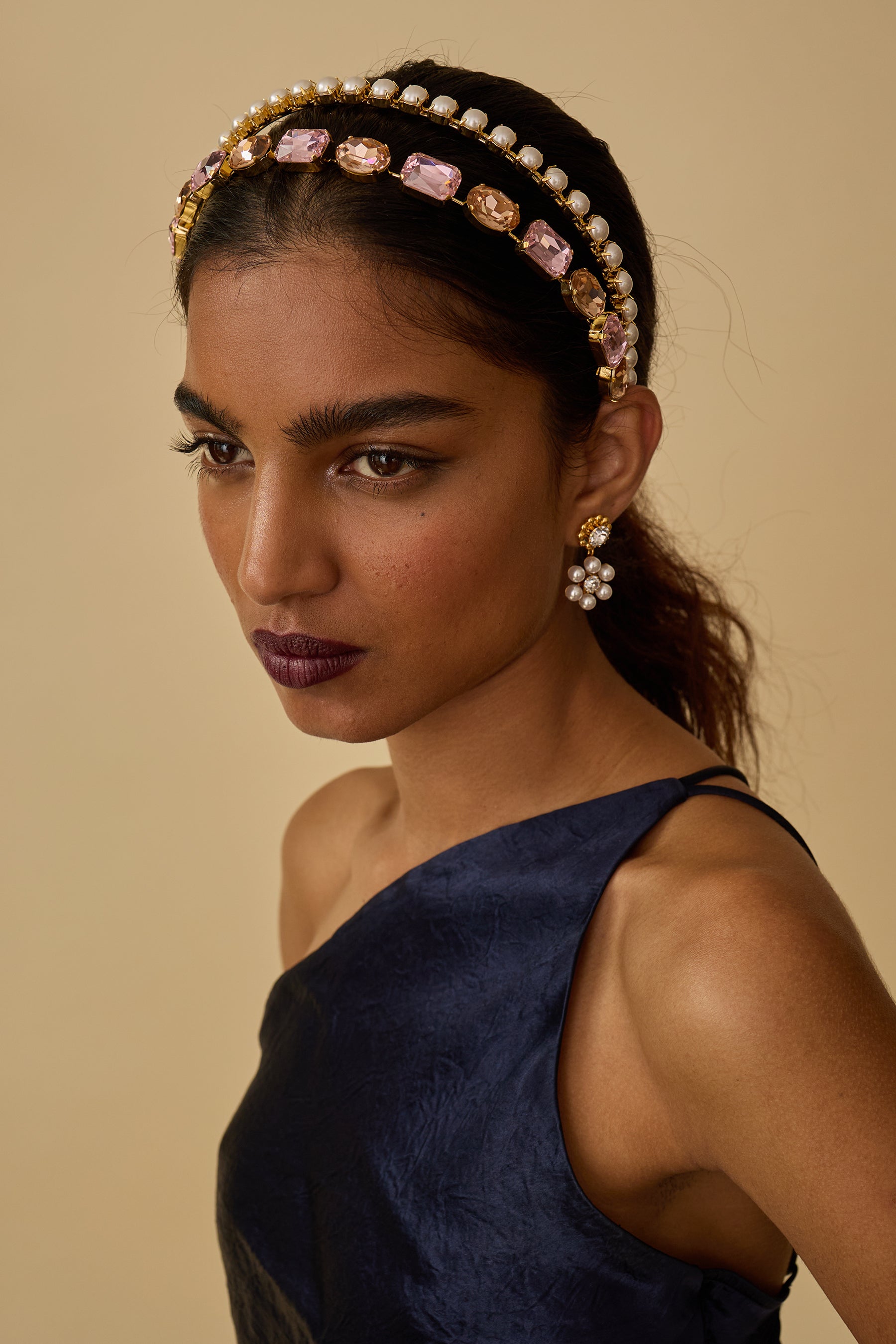 Mika Pearl & Crystal Double Strand Headband - Elegant Hair Accessory for Women, Bridal Party, Prom & Special Occasions