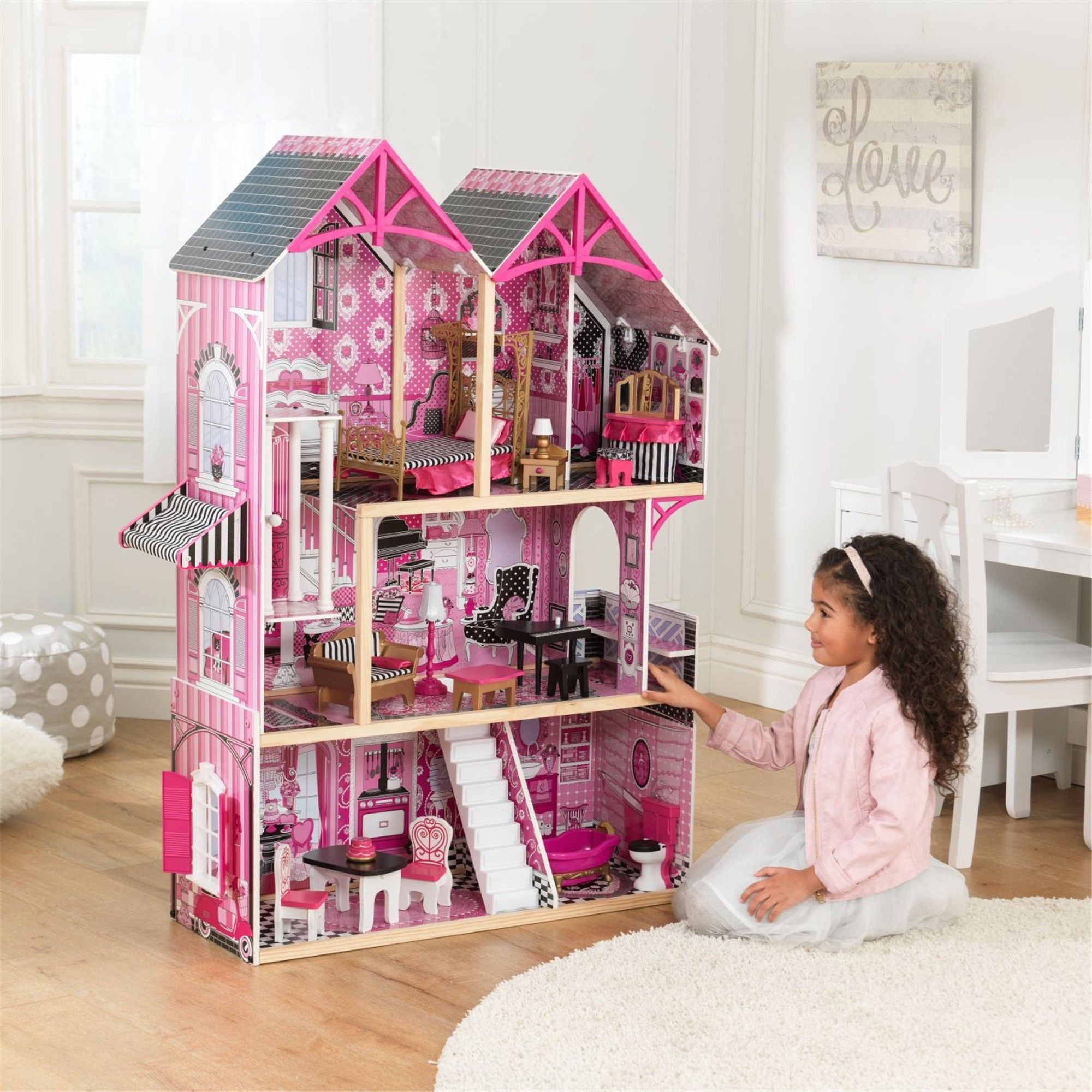 KidKraft Bella Dollhouse - Wooden Doll House for Girls with Furniture & Accessories | Perfect for Pretend Play, Imaginative Play & Gift for Kids Ages 3+